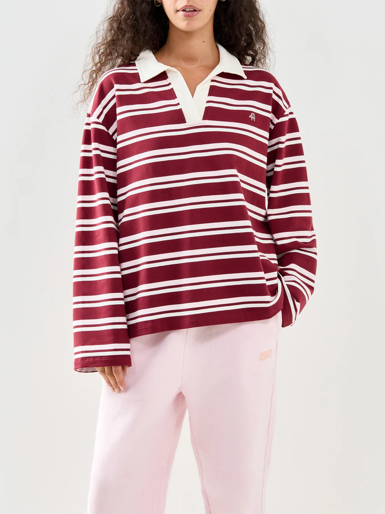 Hailey Stripe Rugby Top Burgundy - Image 4