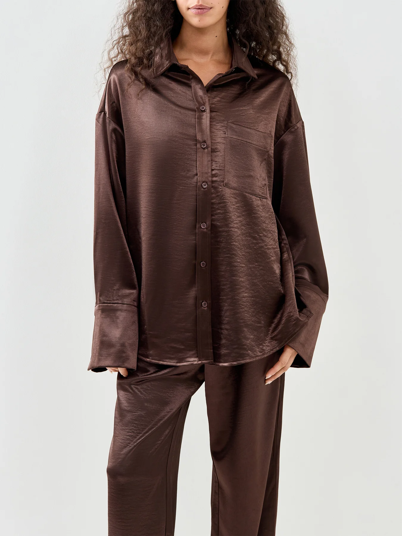 Zelda Satin Shirt Brown - Image 4
