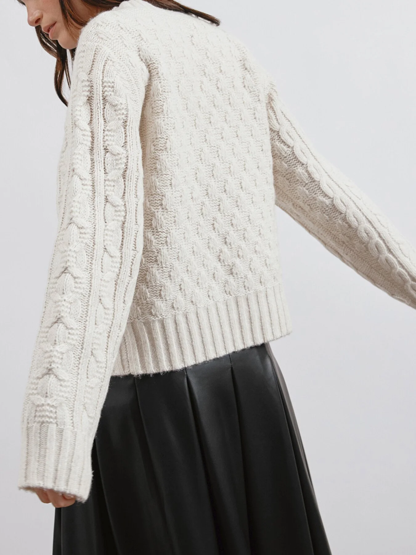 Cable Crew Neck Jumper Cream - Image 2