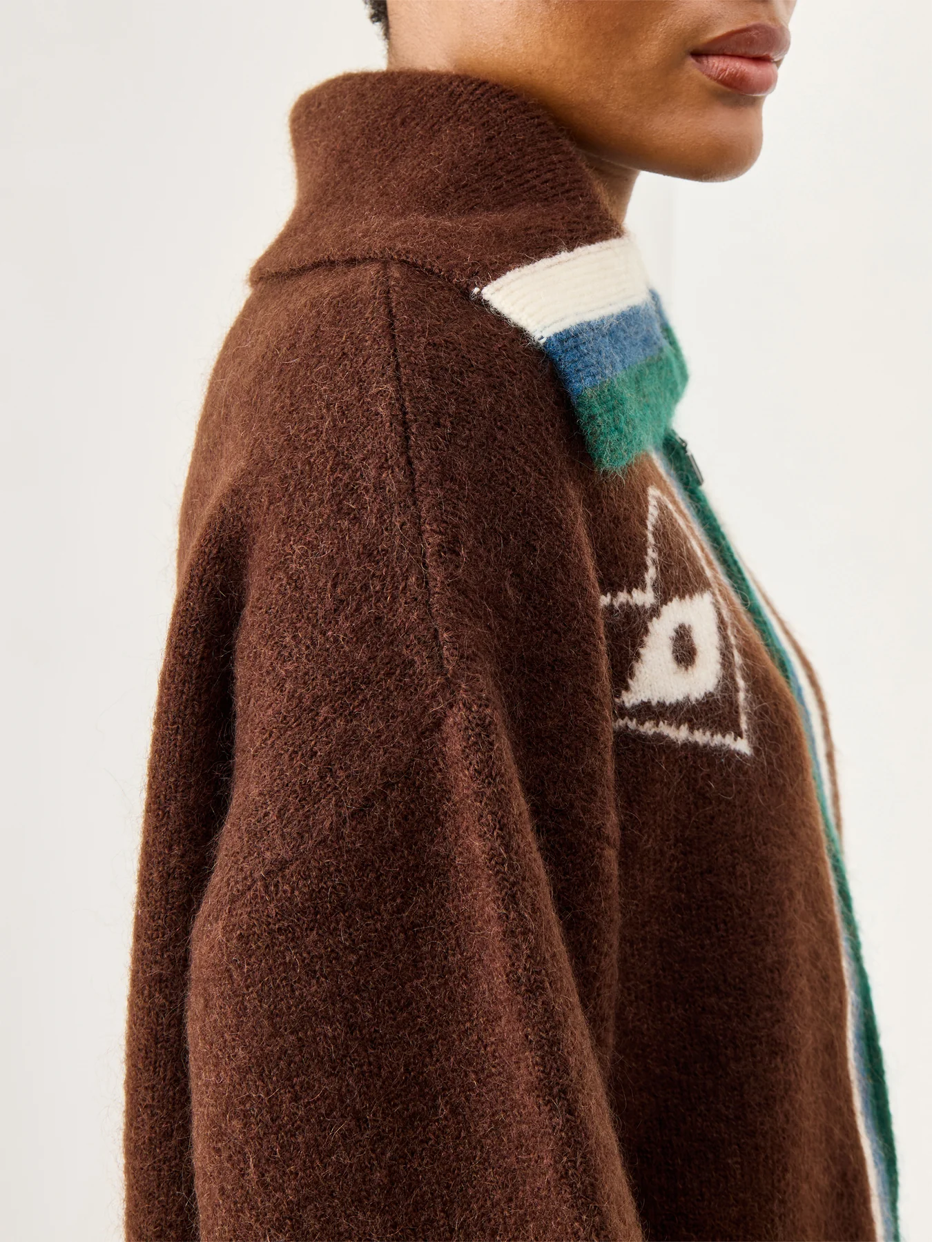 Maroc Zip Up Knit Cardigan Chocolate - Image 3