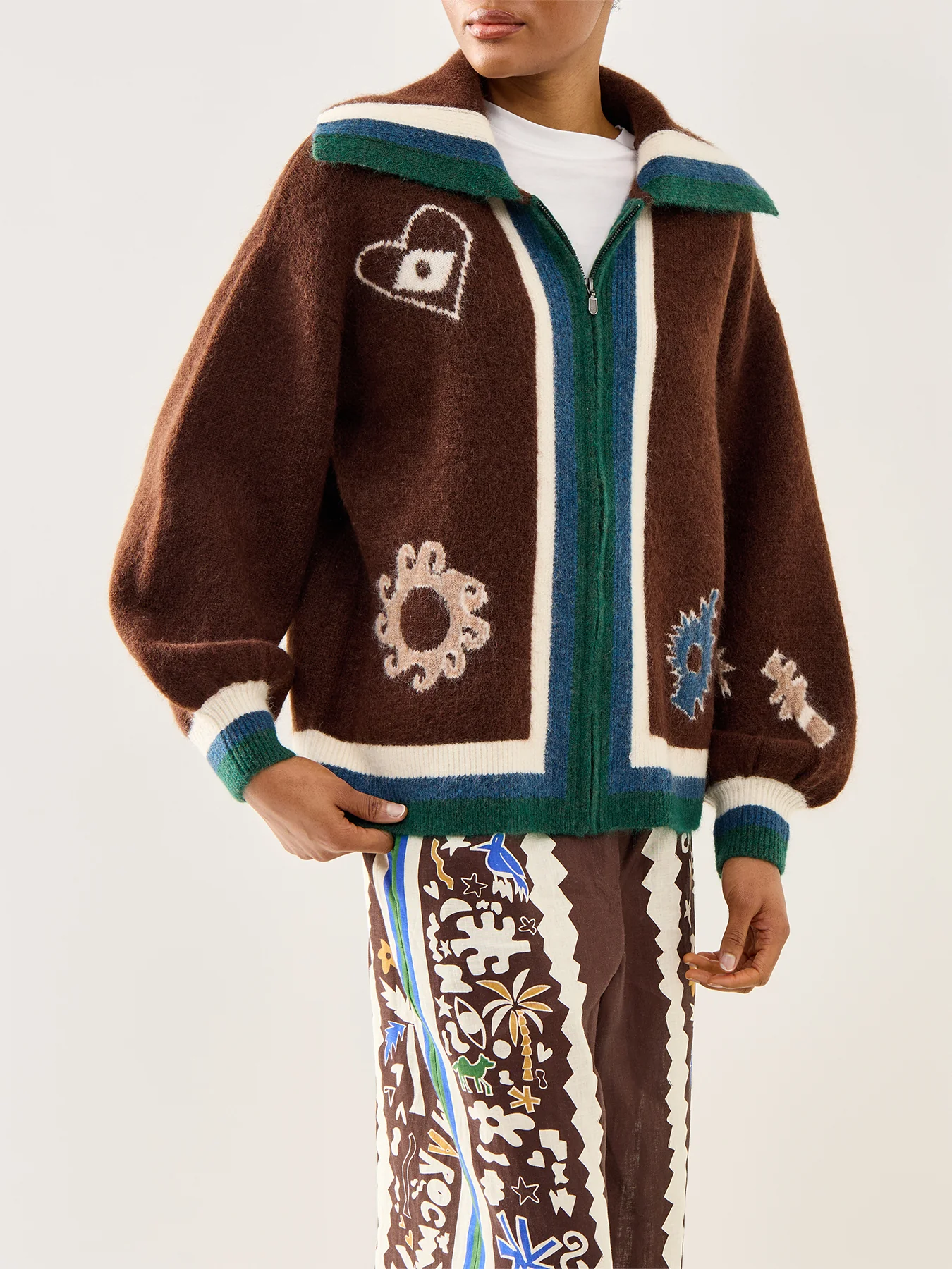 Maroc Zip Up Knit Cardigan Chocolate - Image 4