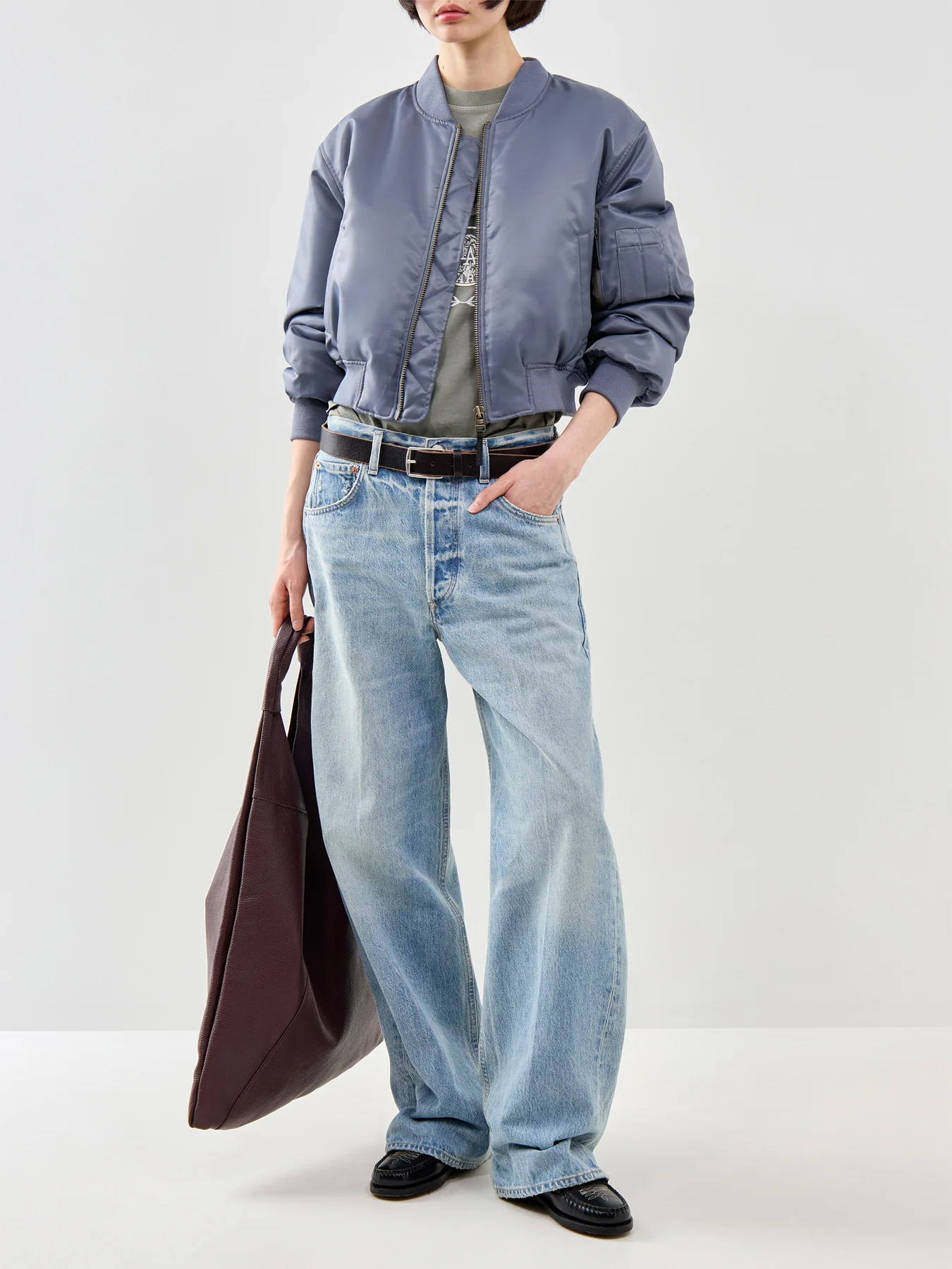 Cropped Leon Bomber Jacket Grey - Image 2