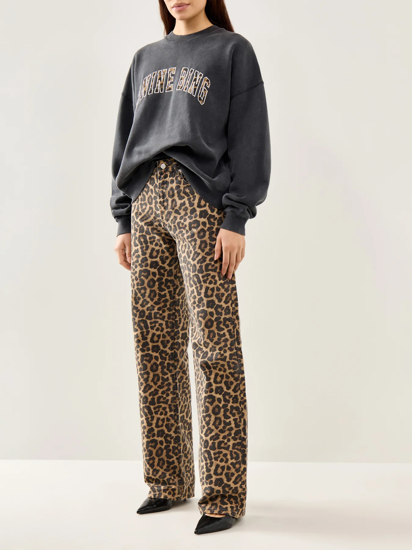 Miles Logo Leopard Print Cotton Sweatshirt Black - Image 2