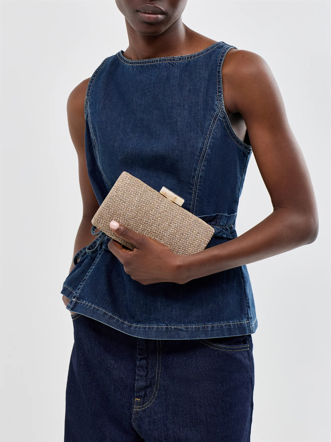Raffia Clutch Bag with Chain - Image 2