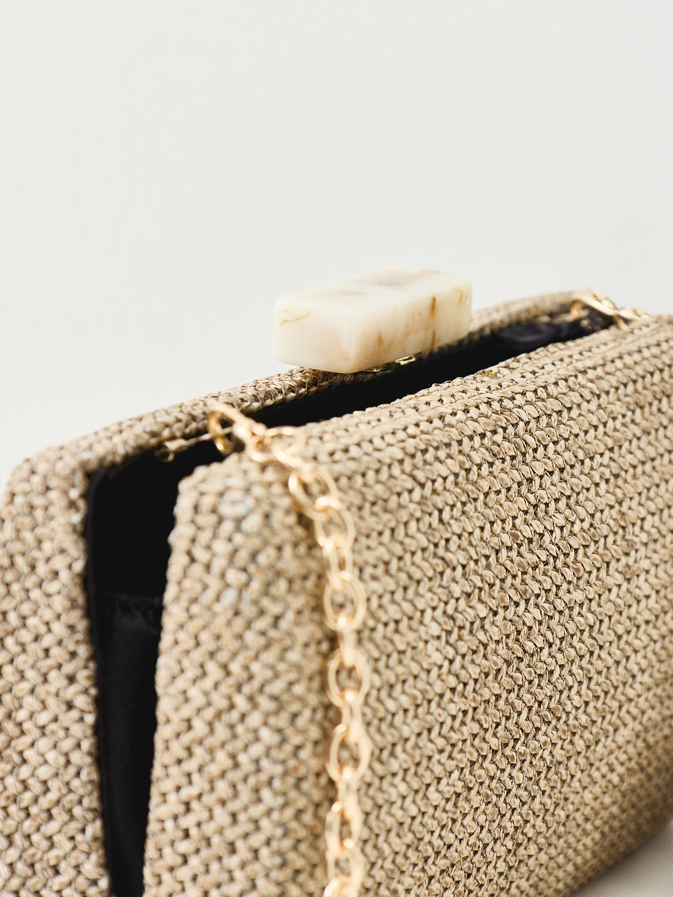 Raffia Clutch Bag with Chain - Image 5