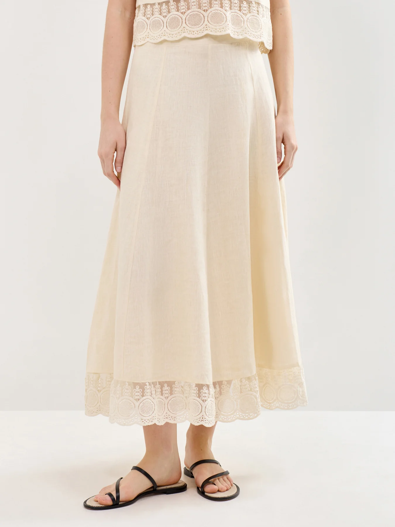 Linen Lace Skirt Cream - Image 4