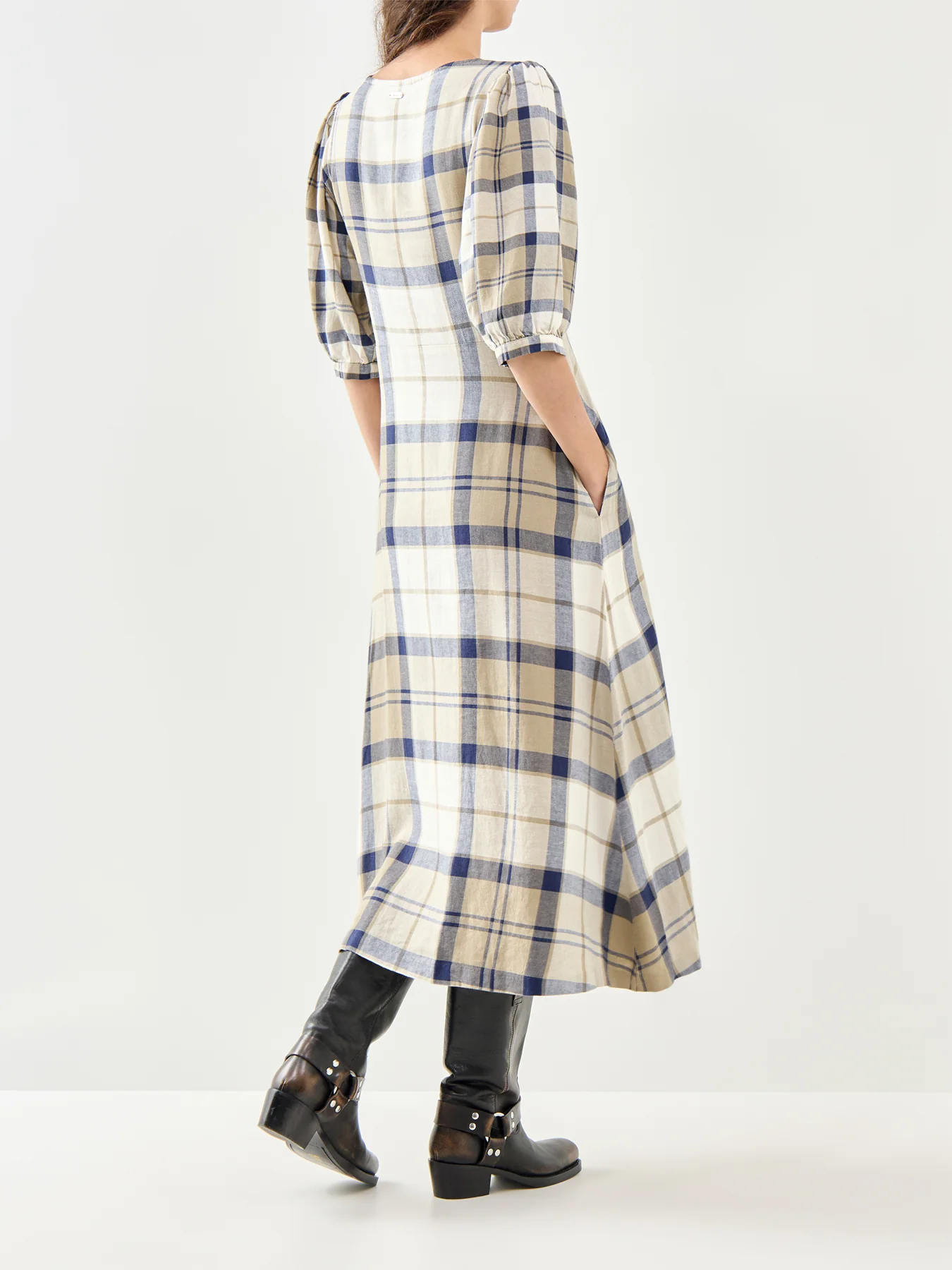 Ballina Midi Dress Navy Tartan - Image 5