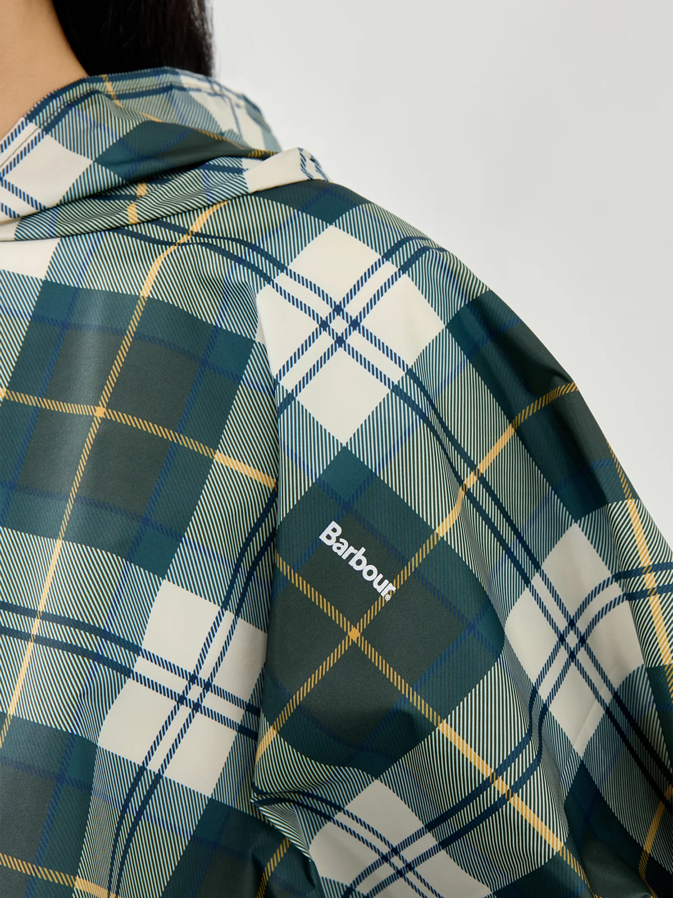 Barbour Tartan Showerproof Poncho Green - Image 3