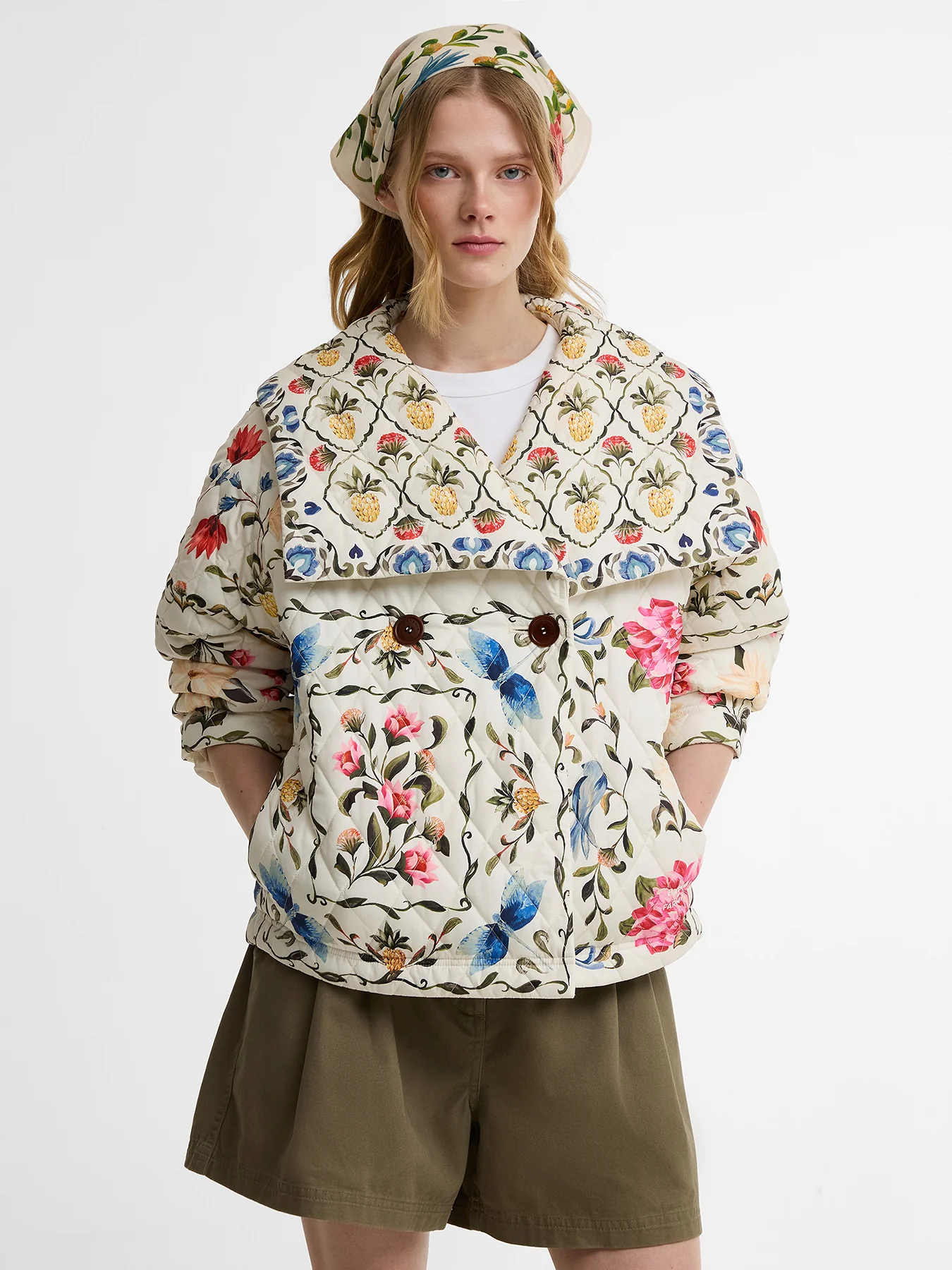 Barbour x Farm Rio Azelia Quilted Jacket Cream - Image 4