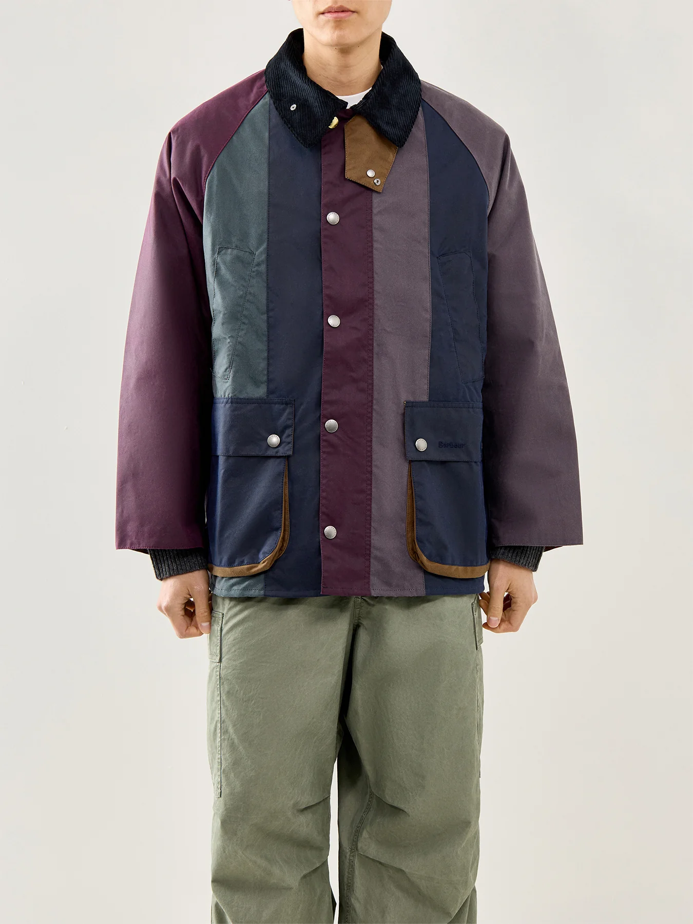 Mens Paul Smith Loves Barbour Oversized Bedale Striped Wax Jacket - Image 4