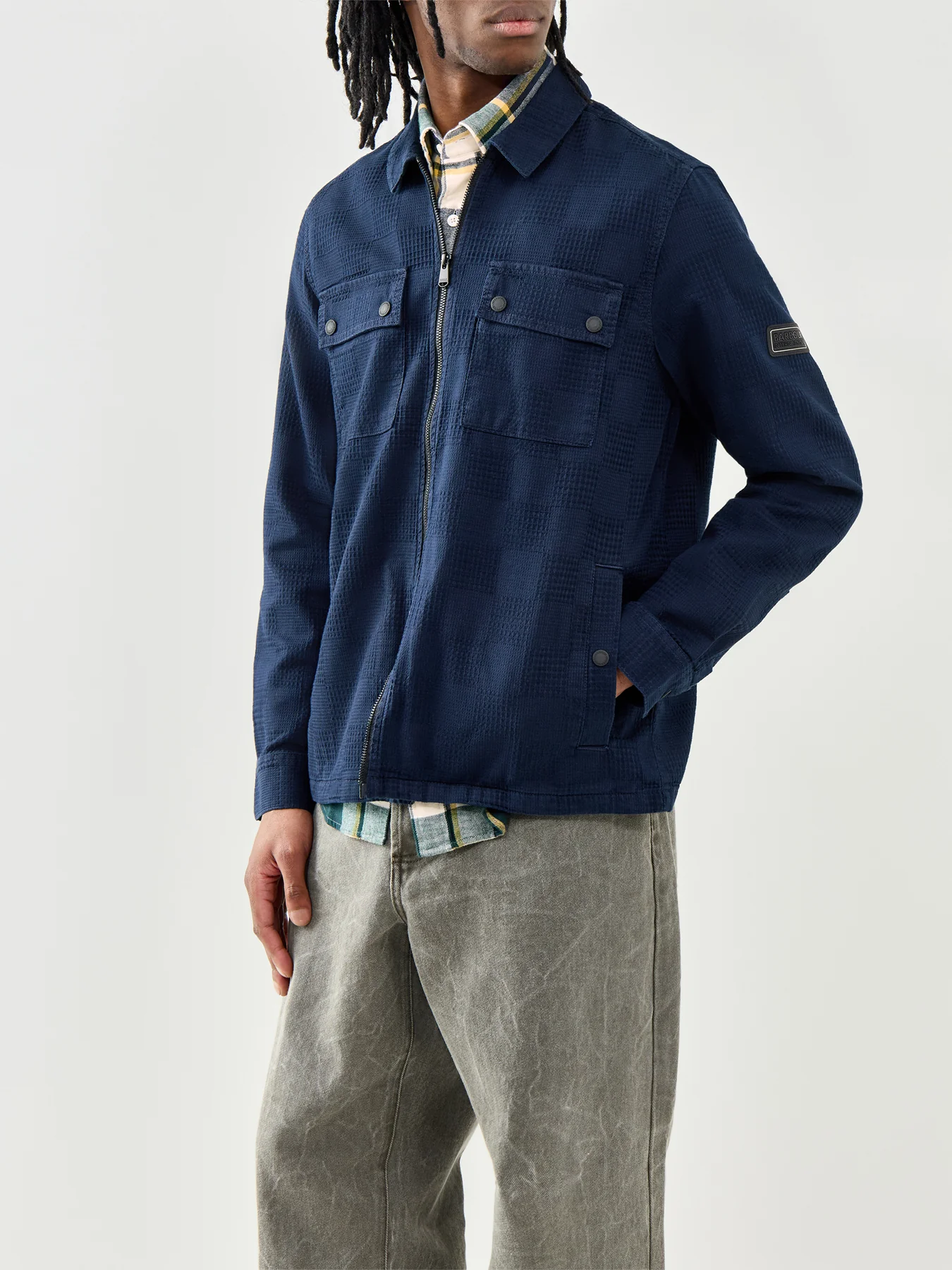 Barbour International Blackstreak Jacquard Overshirt Navy - Image 4