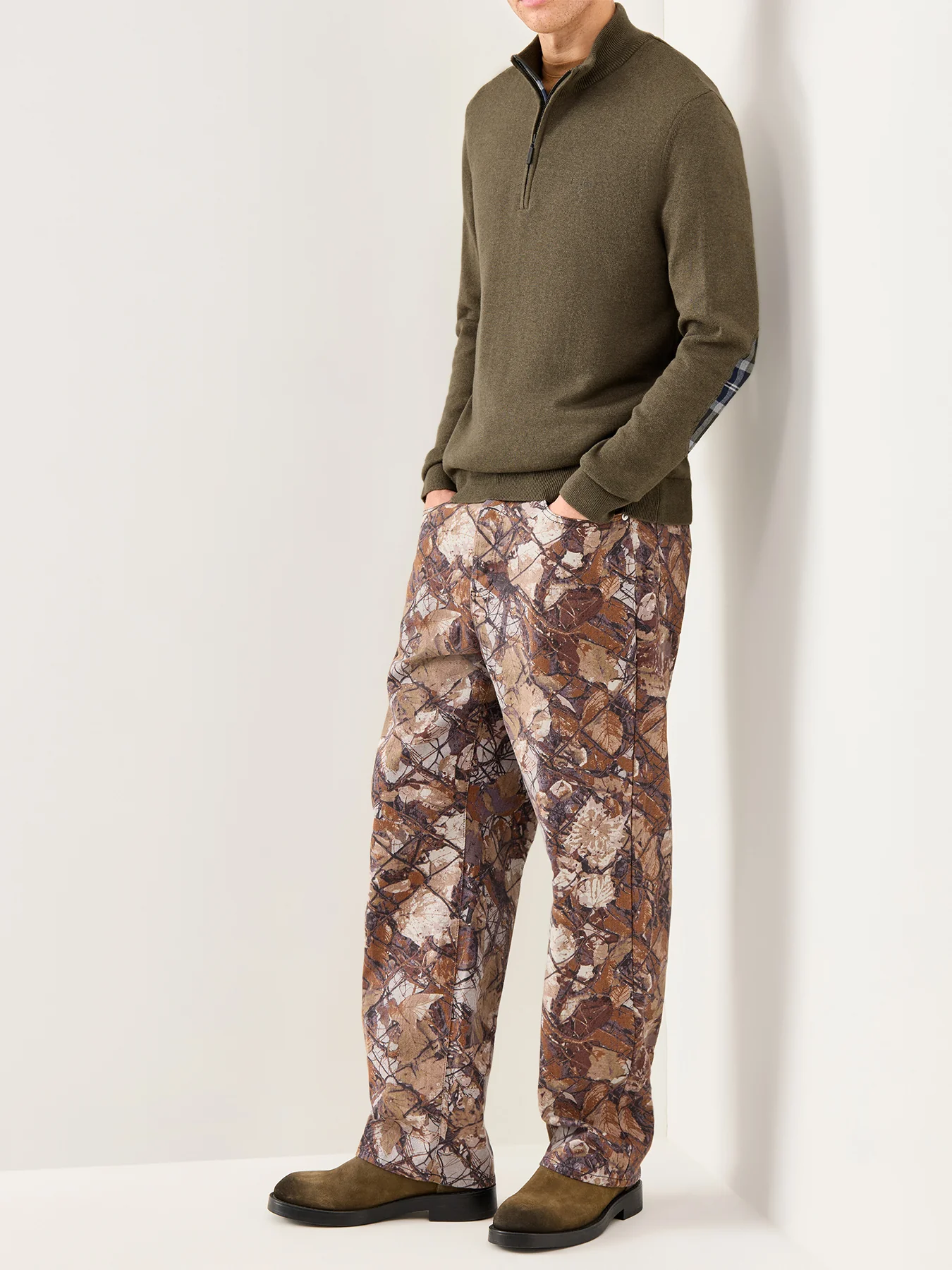 Avoch Half Zip Knitted Jumper Olive - Image 2