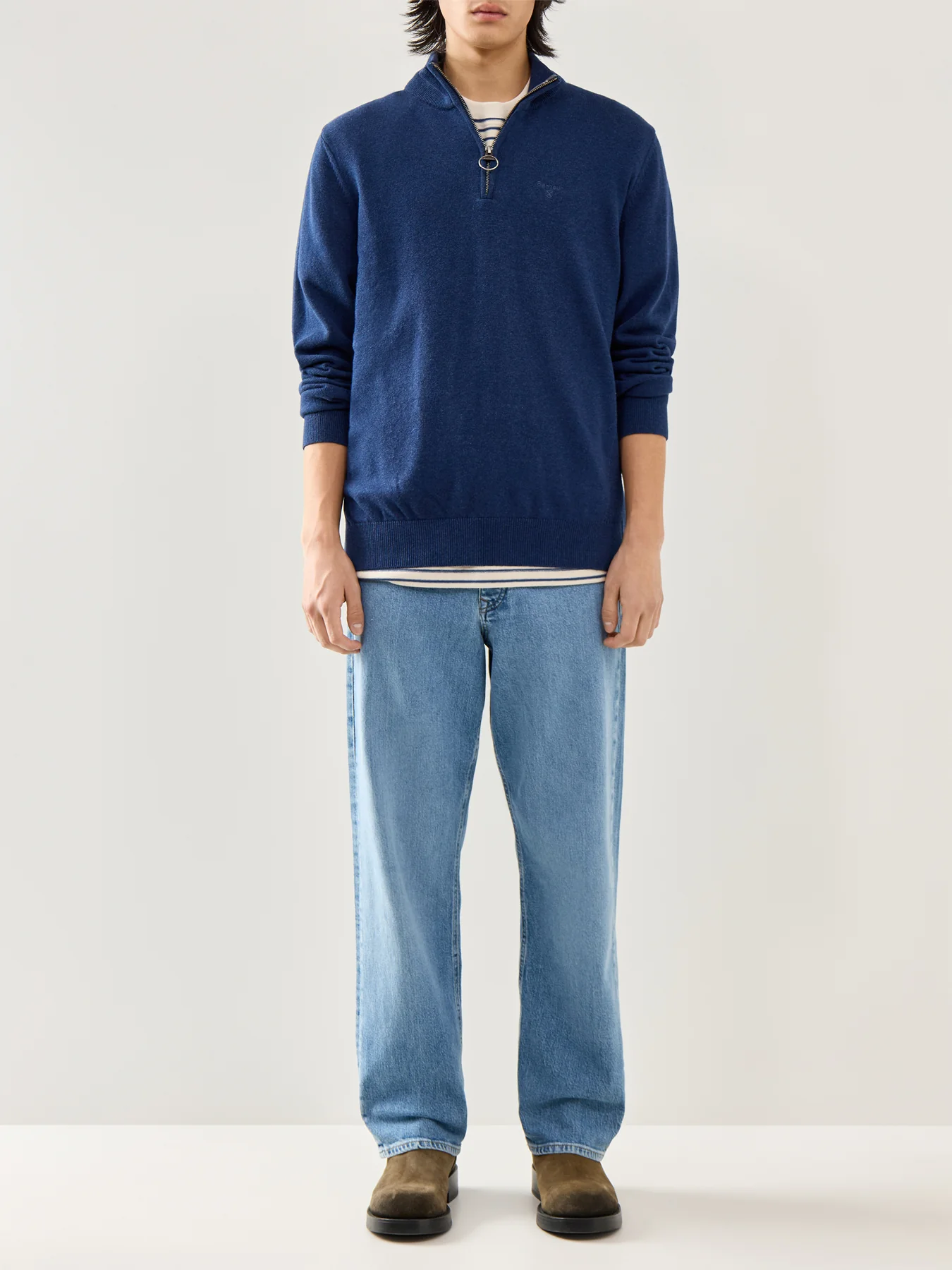 Cotton Half Zip Knitted Jumper Blue - Image 2