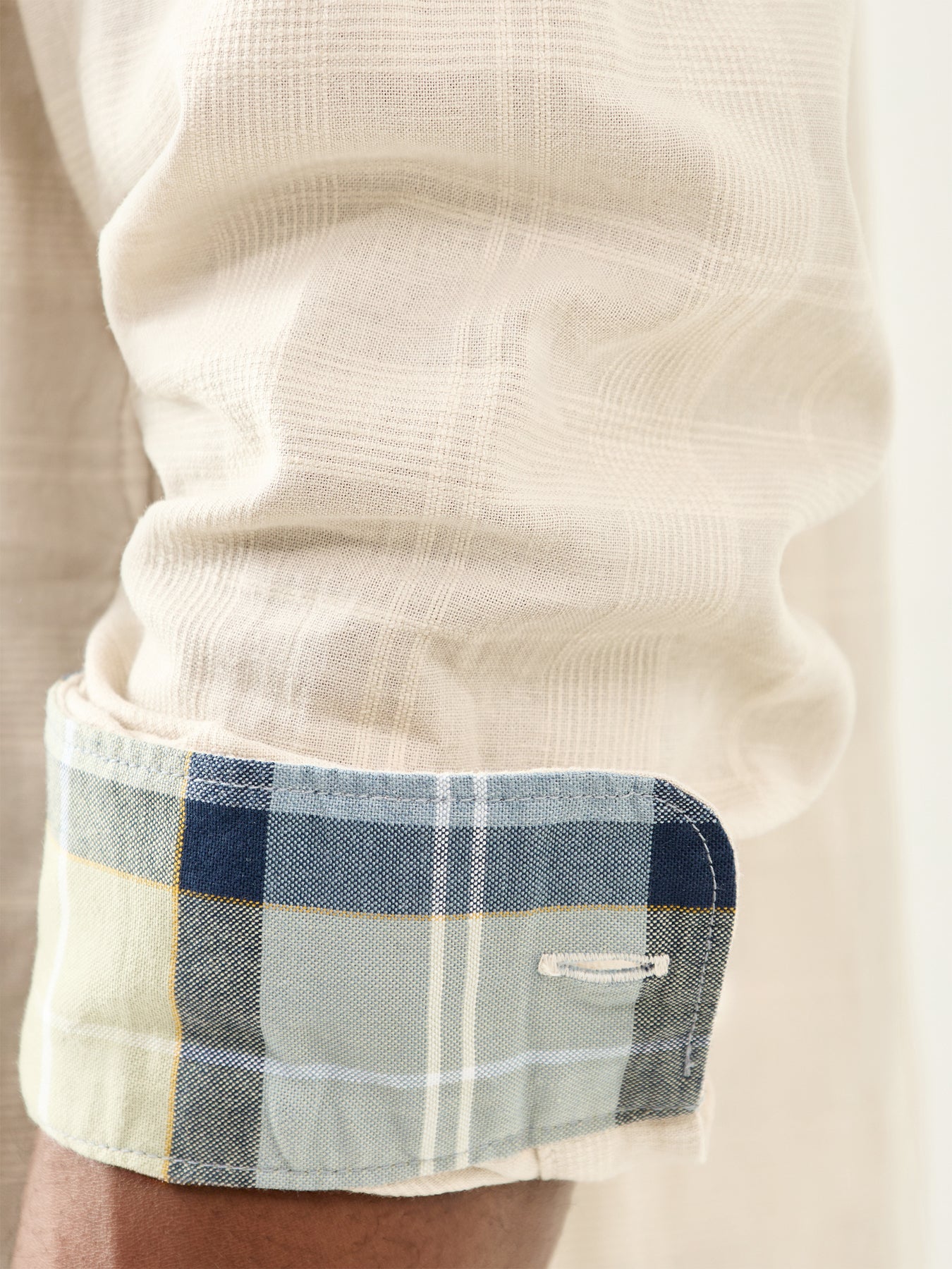 Ingswell Textured Tartan Relaxed Shirt Cream - Image 3