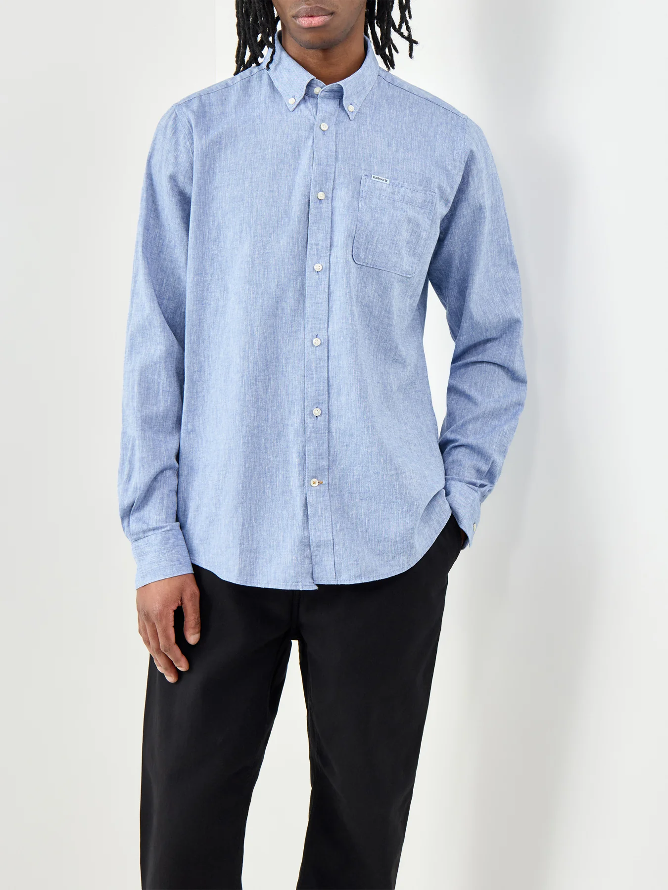Barbour Nelson Linen Mix Shirt Blue - Image 4
