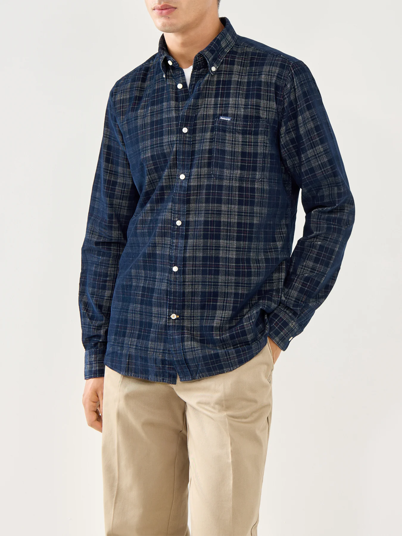 Southfield Tailored Checked Cord Shirt Dark Navy - Image 4