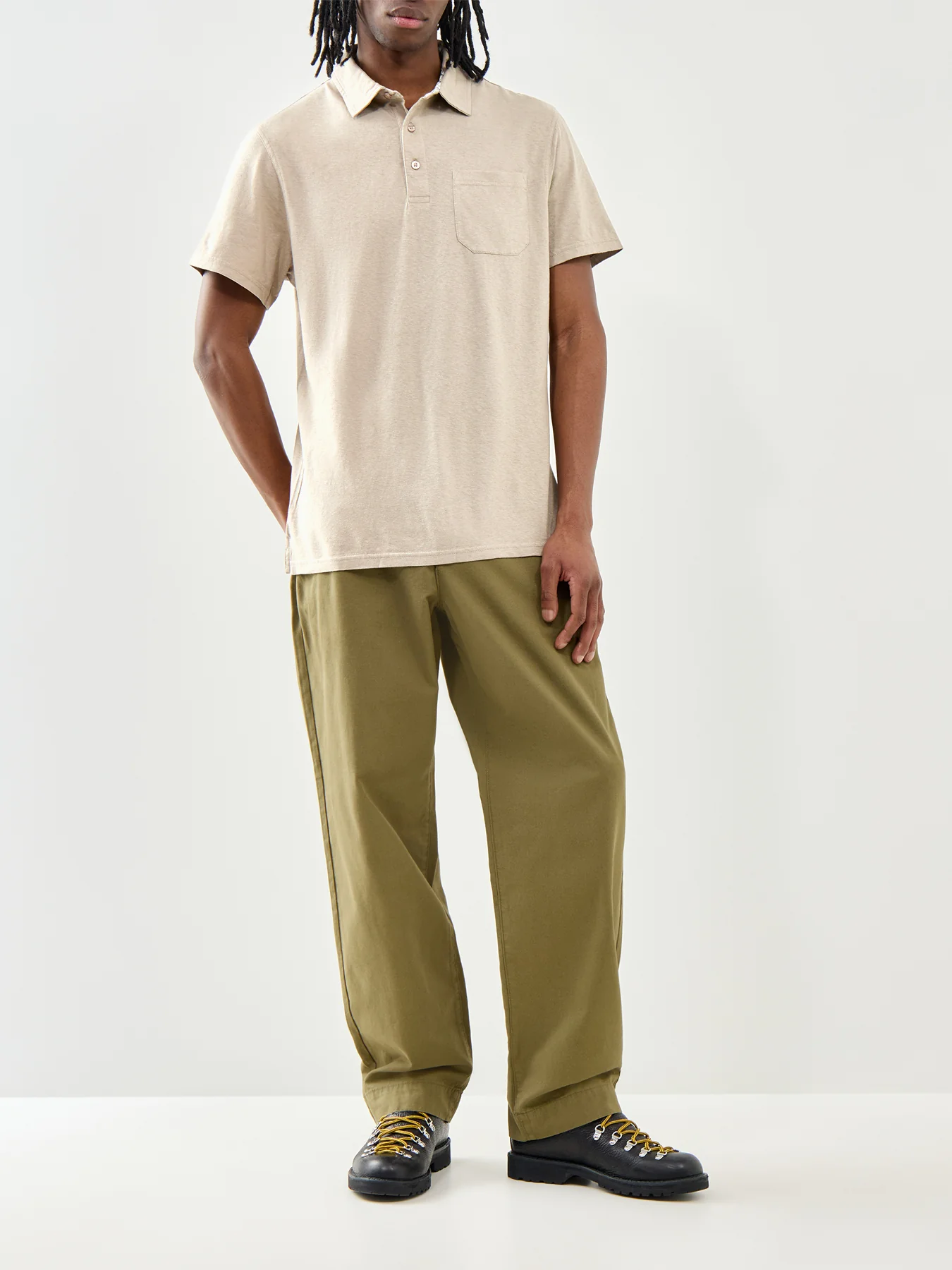 Barbour Steventon Linen Blend Polo Shirt Beige - Image 2