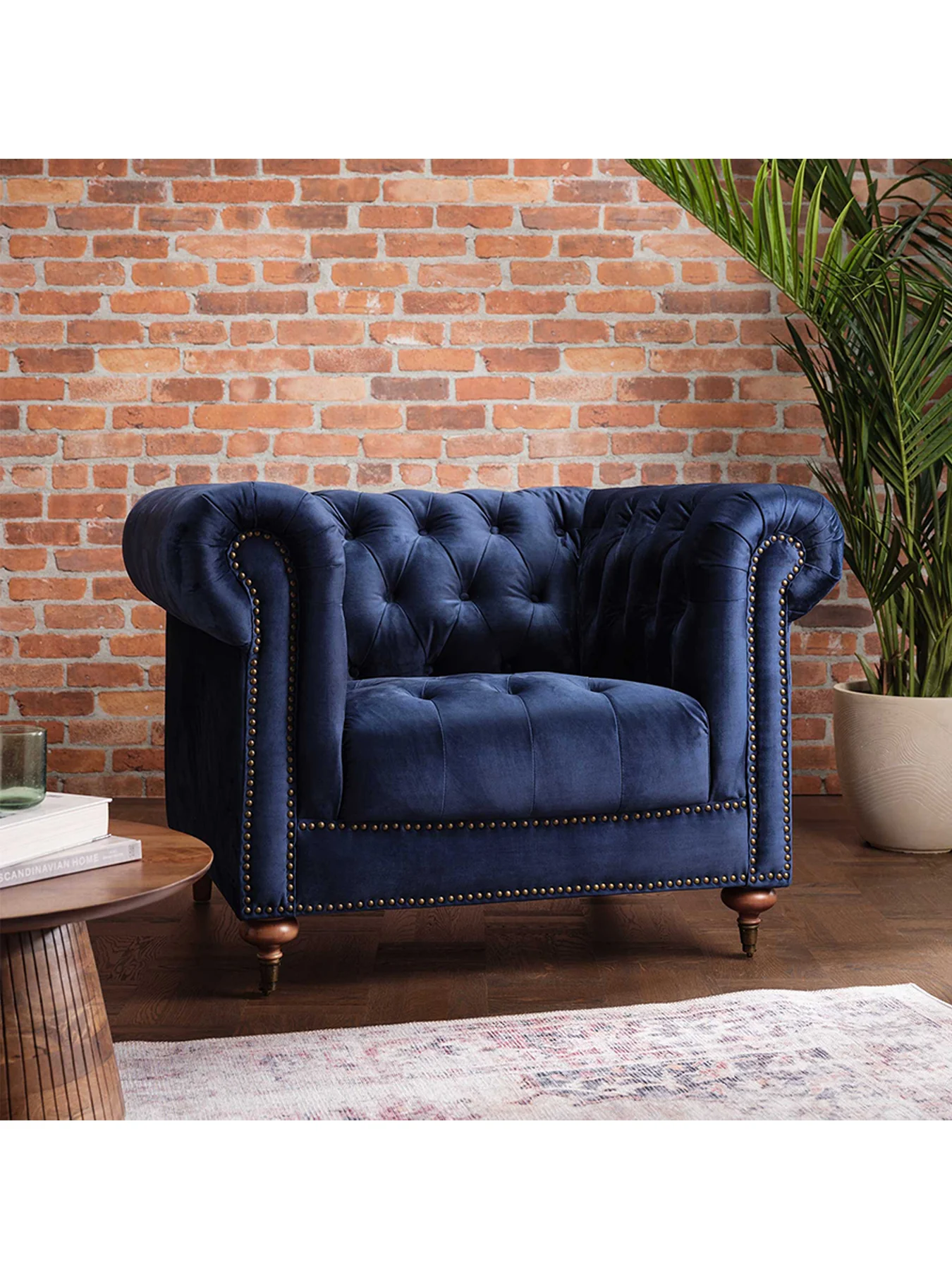 Duchamp Velvet Chesterfield Armchair Blue - Image 2
