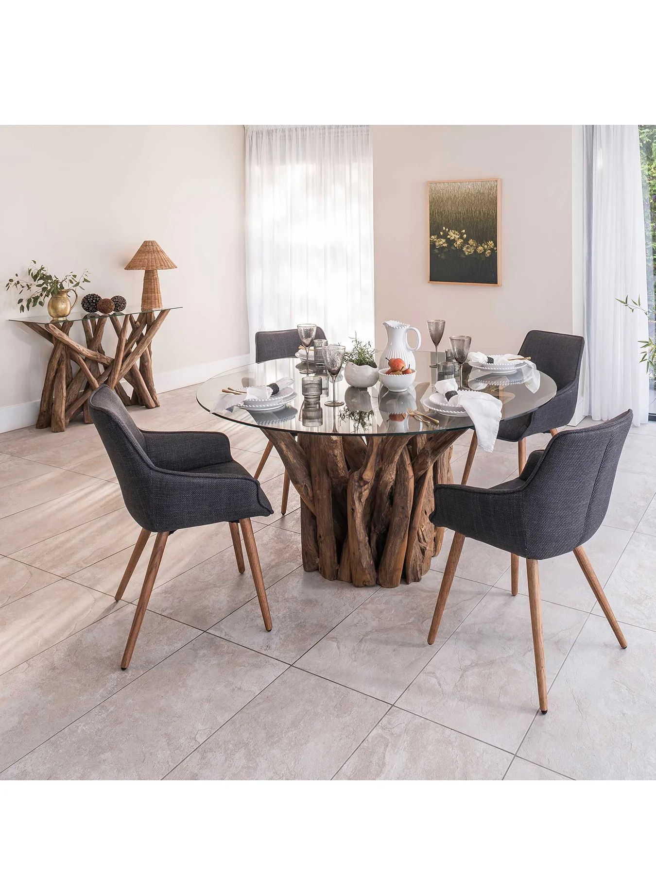 Whinfell Glass and Teak Dining Table - Image 2