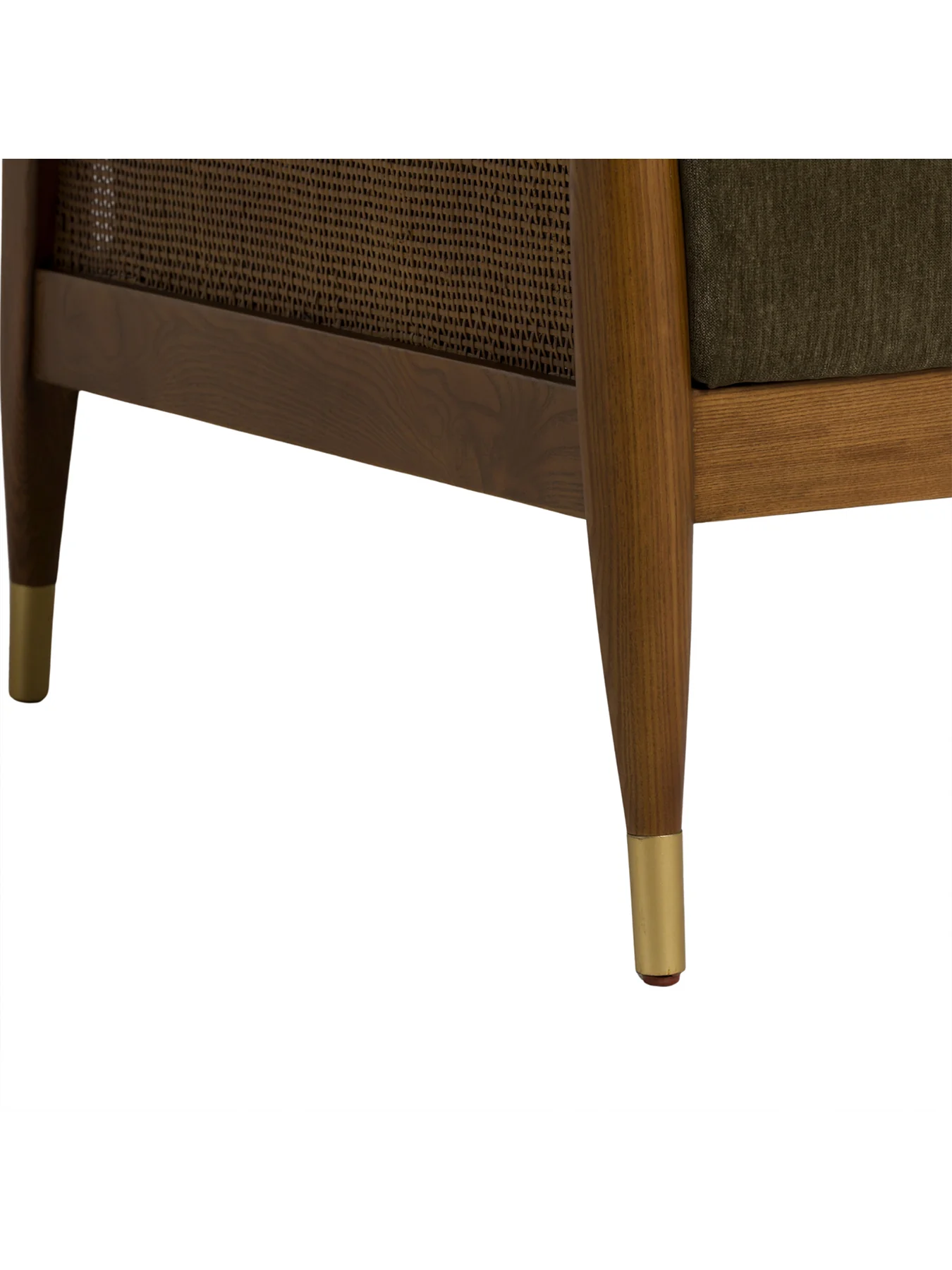 Olive Green Fabric Accent Chair With Rattan - Image 4