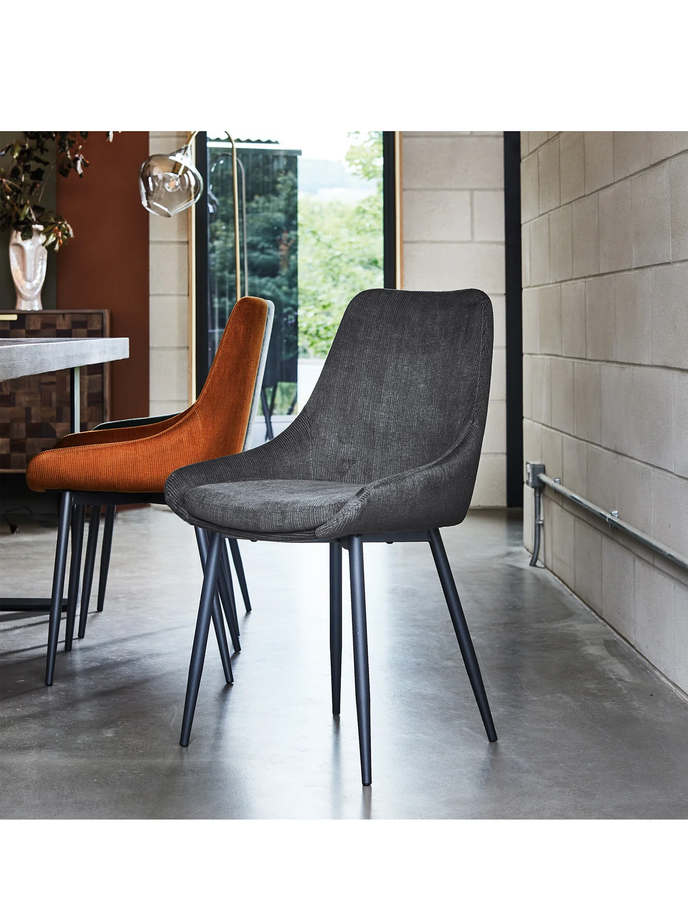 Emmett Cord Fabric Dining Chair Grey - Image 2