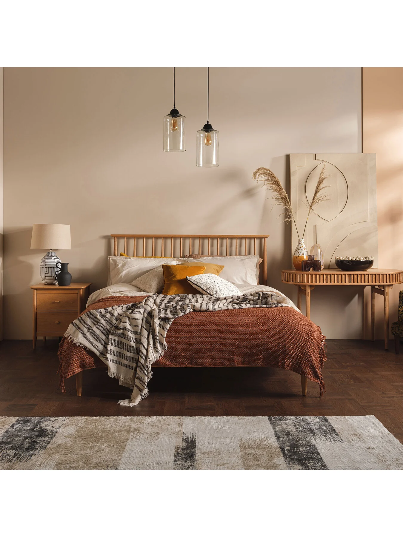 Neutral Teramo Light Brown Wood Spindle King Bed Frame - Image 2