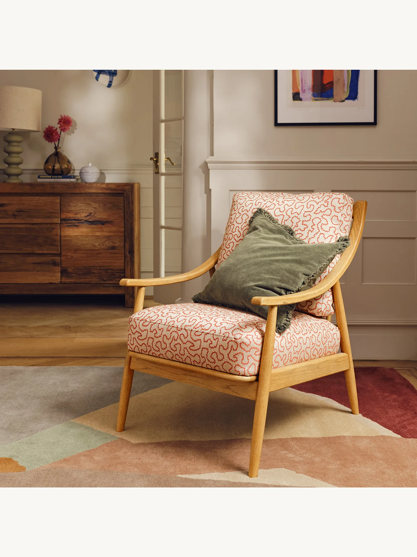 Runa Patterned Fabric Accent Chair Red - Image 2