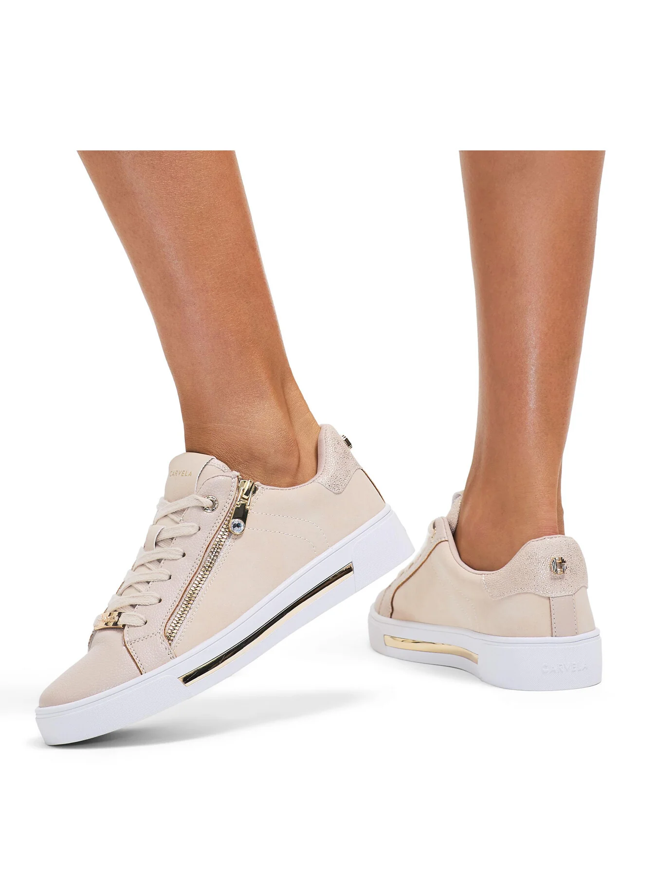 Diamond Zip Ankle Boots Beige - Image 5
