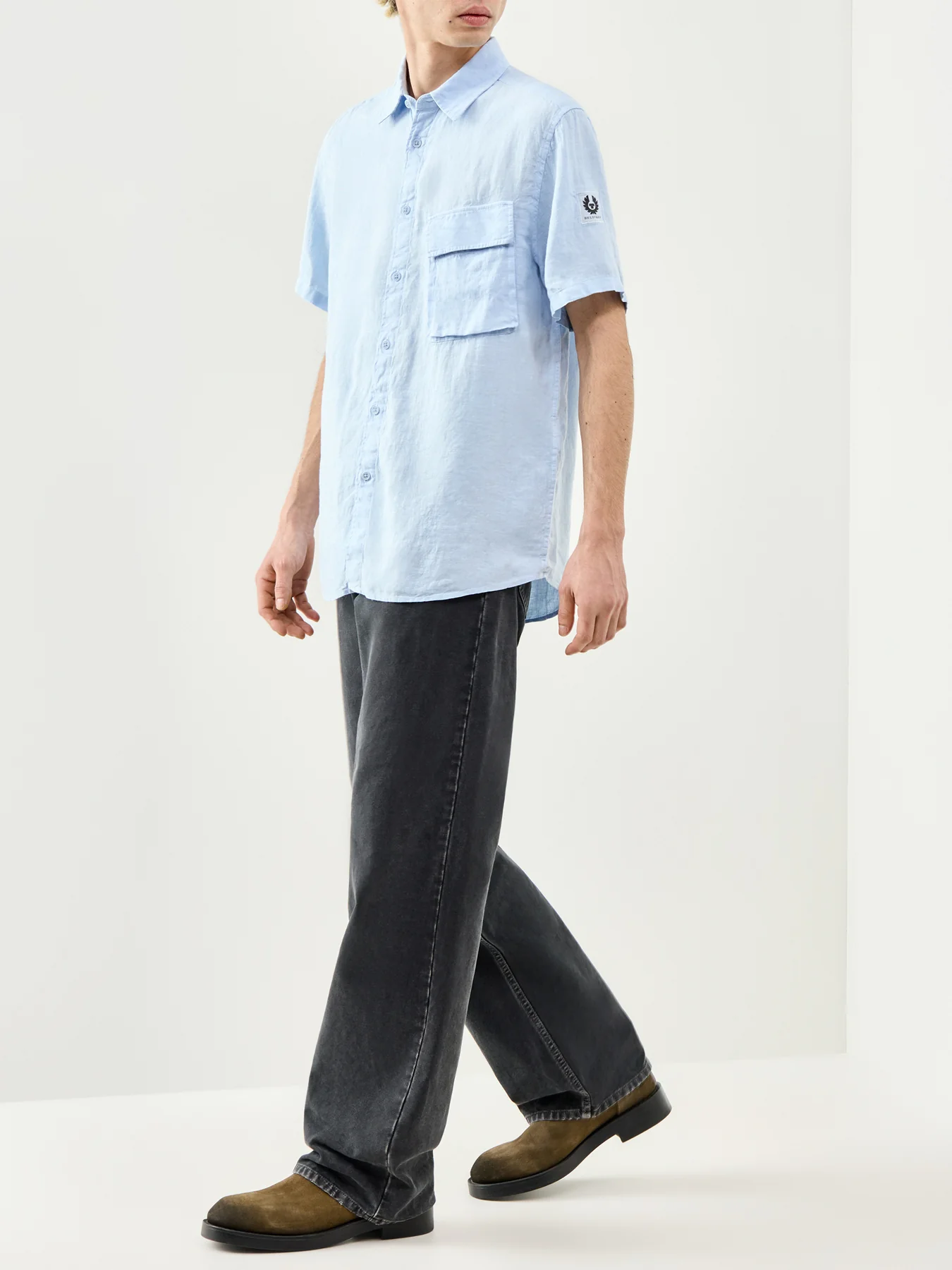 Belstaff Scale Short Sleeve Linen Shirt Sky Blue - Image 2