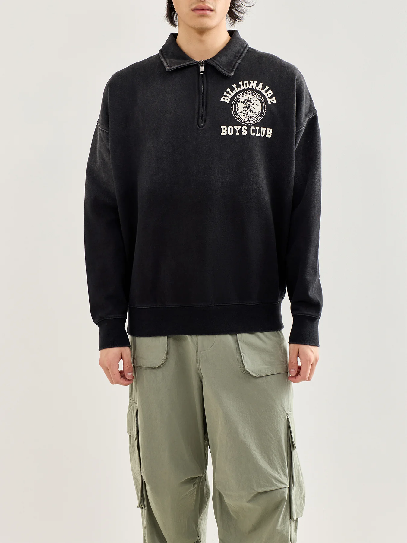 World College Washed Quarter Zip Sweatshirt Black - Image 4