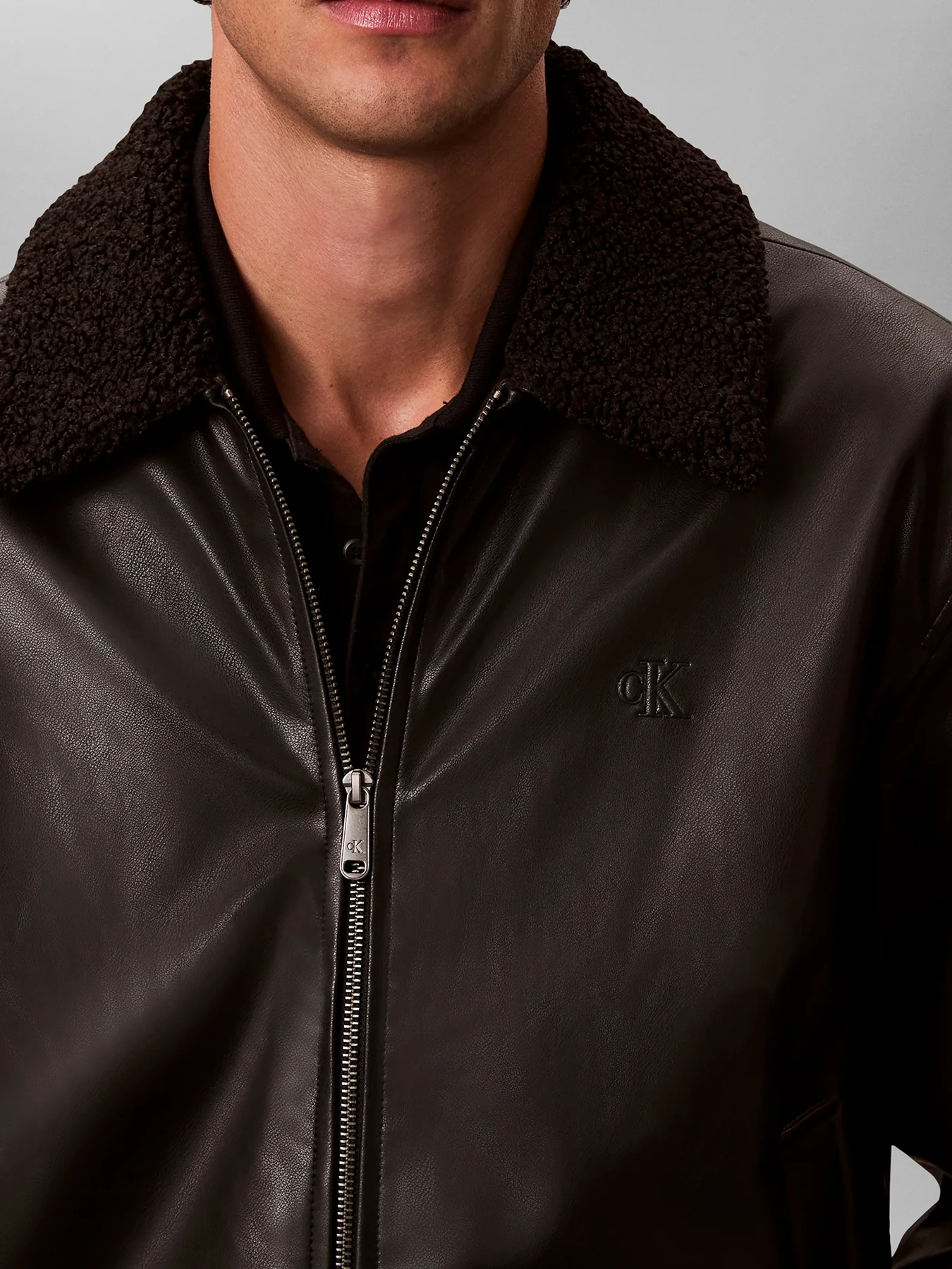 Faux Leather Bomber Jacket Black - Image 5