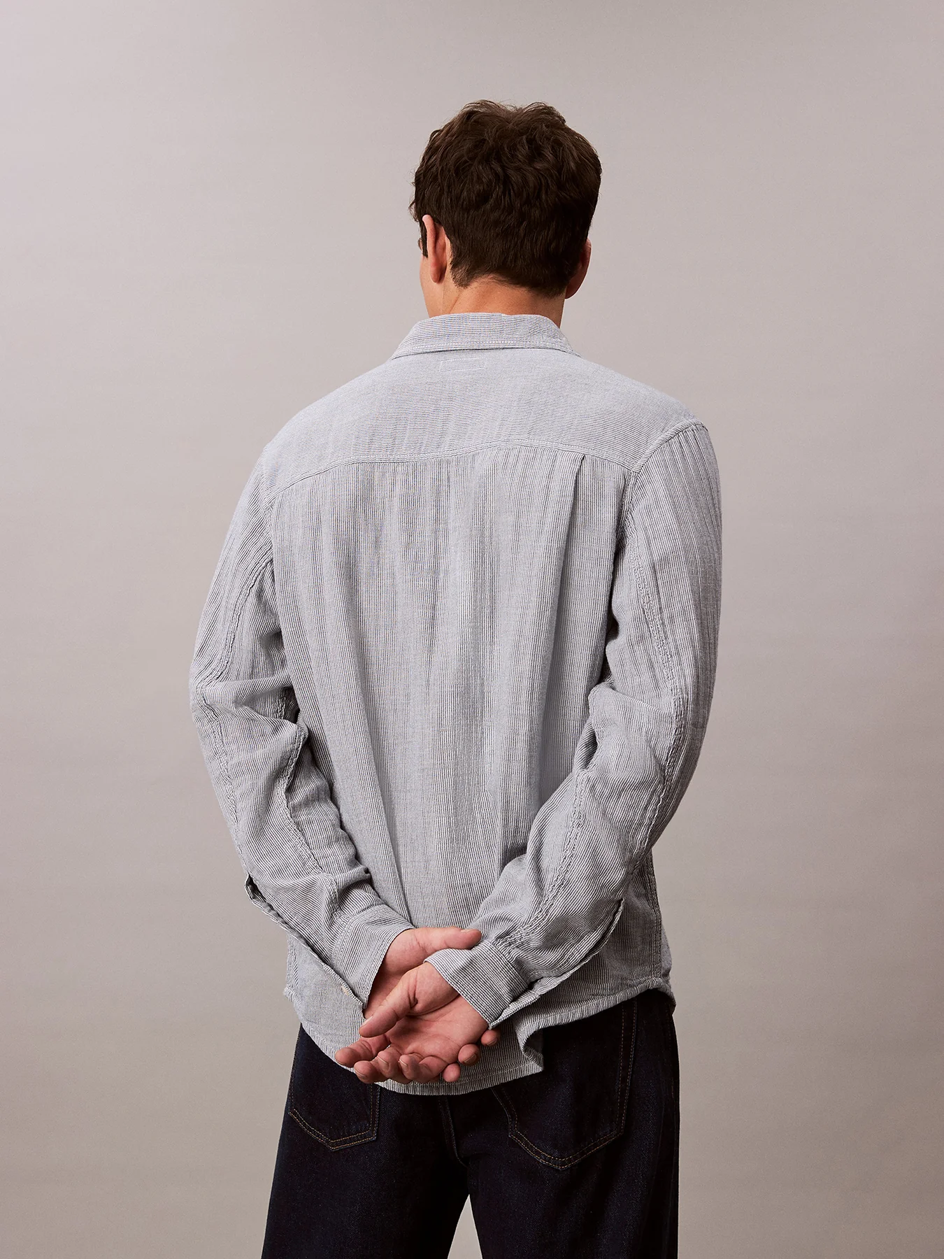 Double Face Striped Cotton Long Sleeves Shirt - Image 3