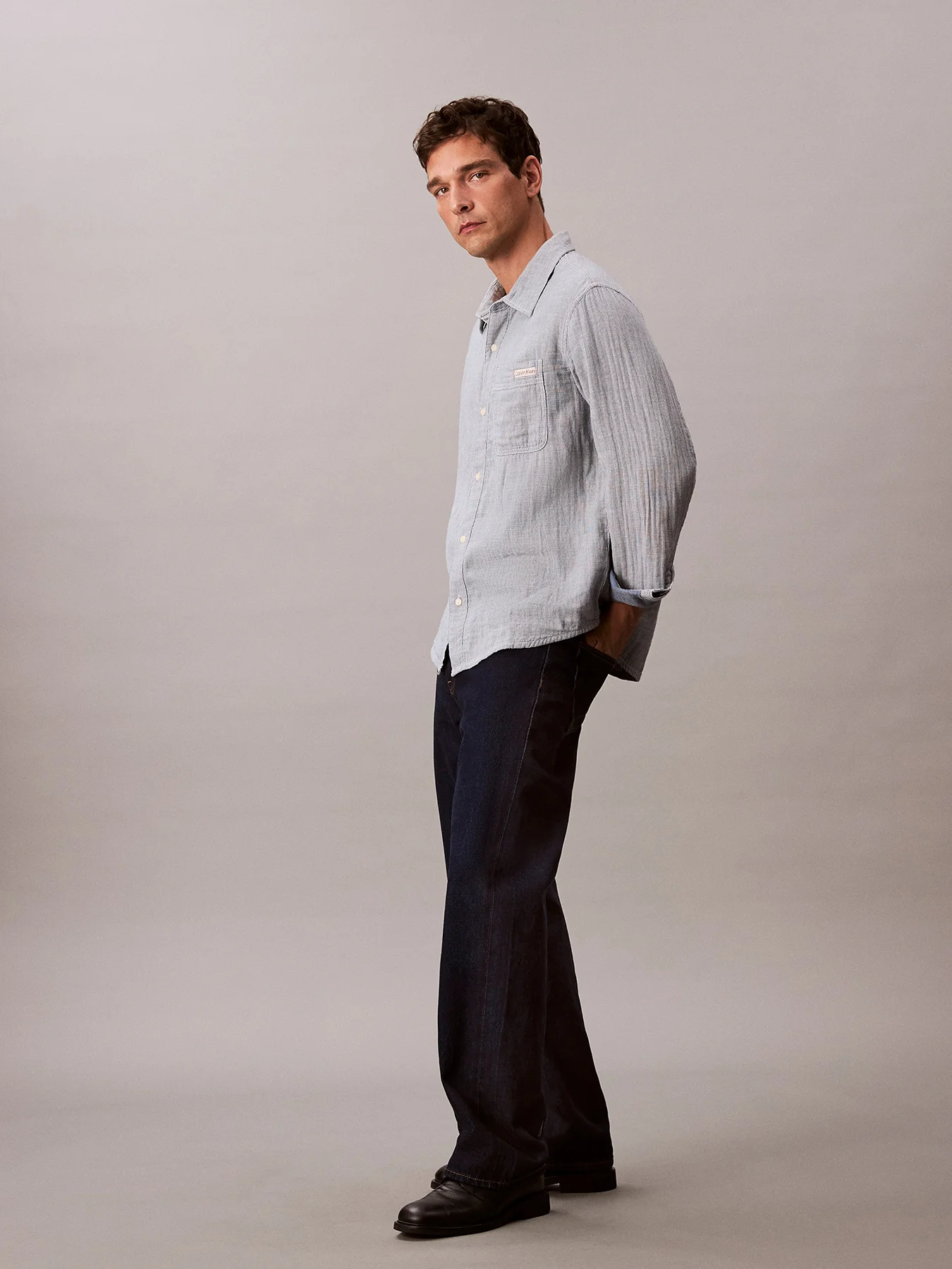 Double Face Striped Cotton Long Sleeves Shirt - Image 4