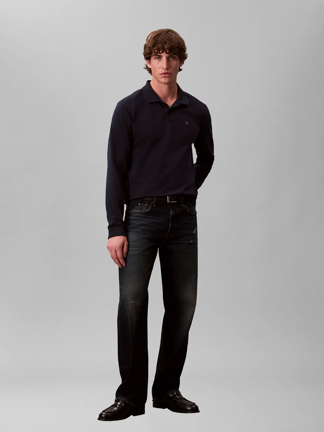 Long Sleeve Piqué Polo Shirt Blue - Image 2