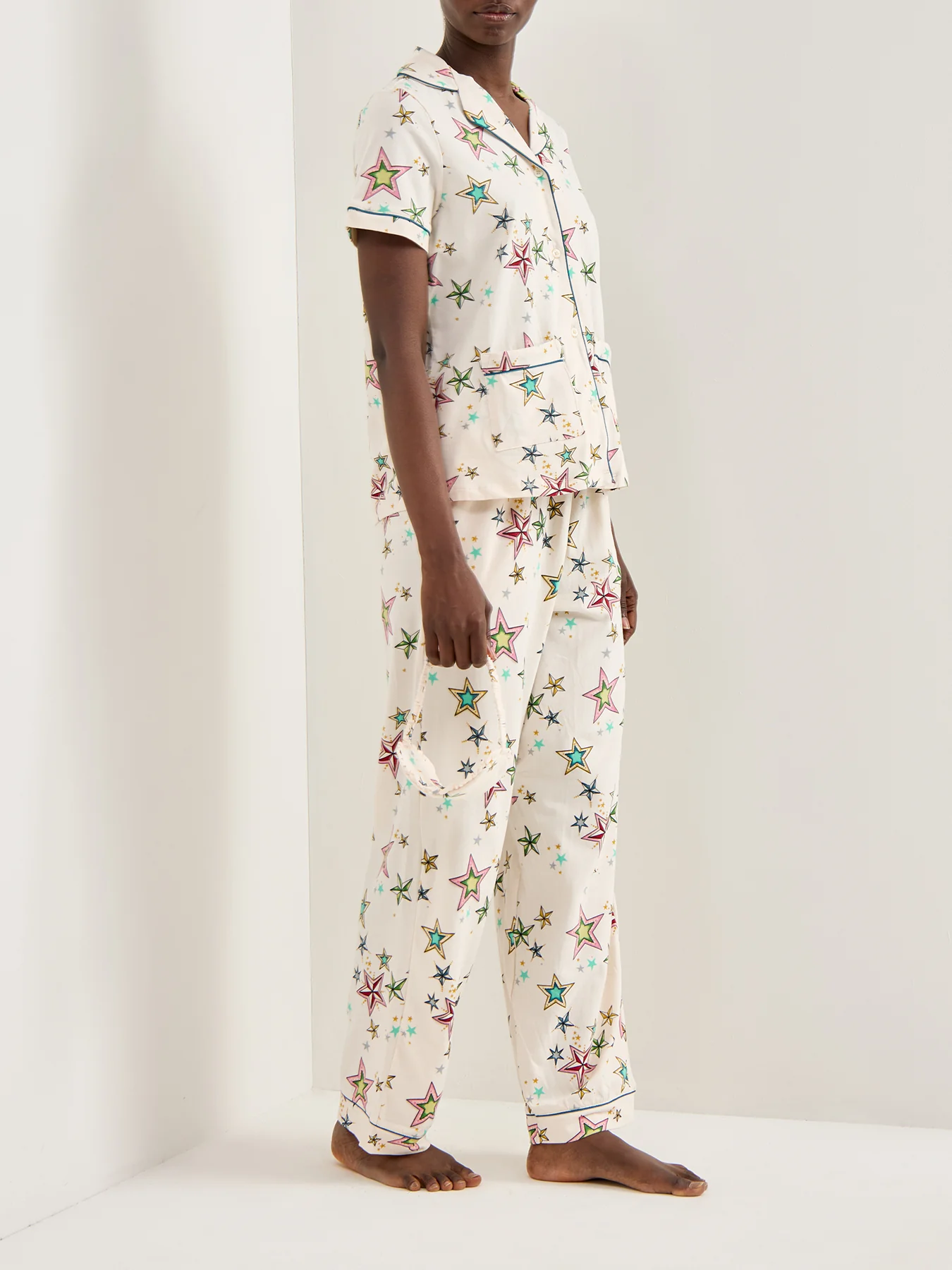 Colourful Long Pyjama Set Cream - Image 2