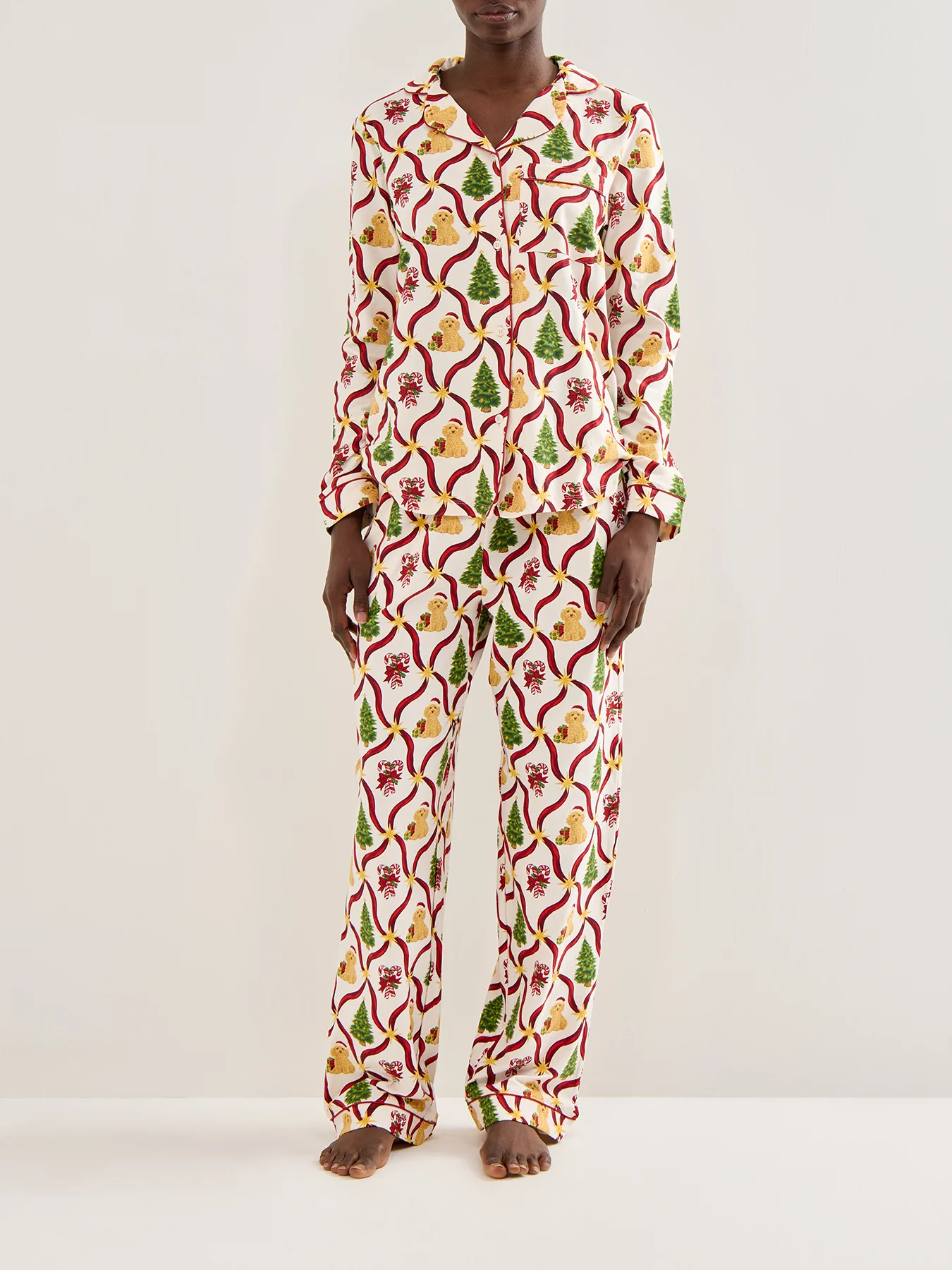 Tree Dog Candycane Pyjama Set Cream - Image 3