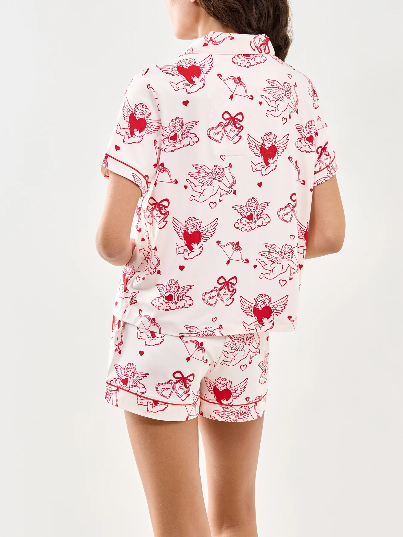 Valentine’s Cupid Print Short Pyjama Set Pink - Image 3