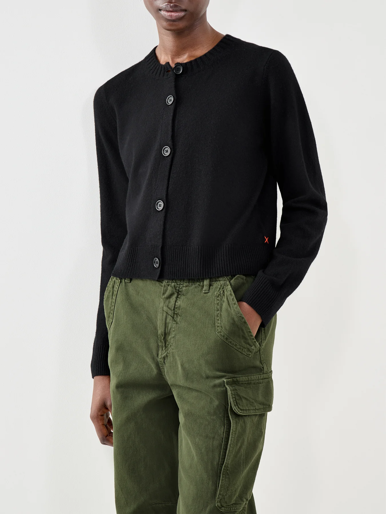 Crew Neck Cardigan Black - Image 4