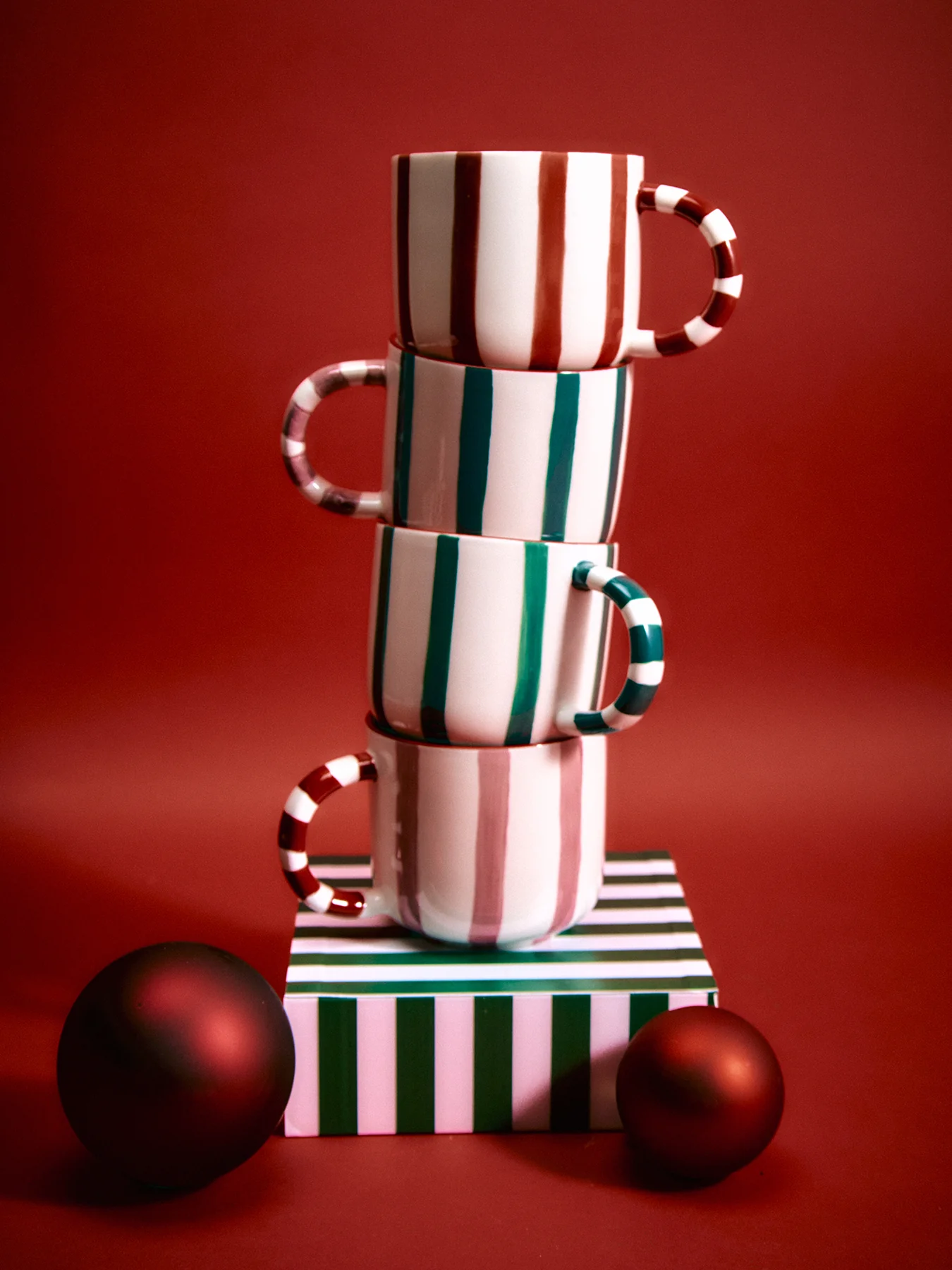 4 Piece Set of Christmas Porcelain Mugs - Image 2