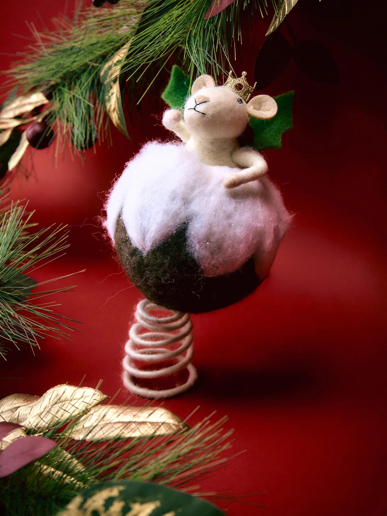 Mouse Pudding Mixed Wool Christmas Tree Topper - Image 2