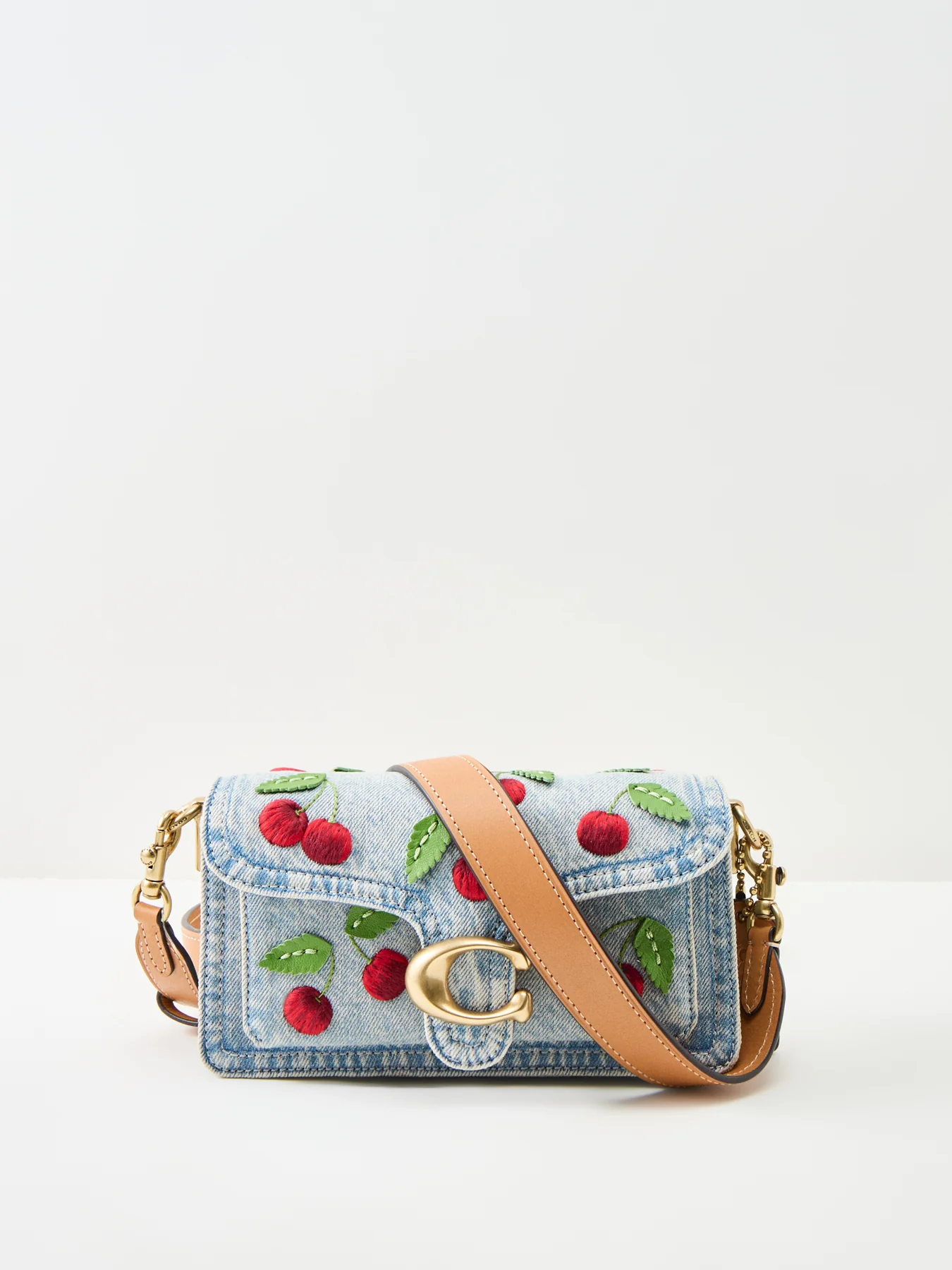 Cherry Embroidered Denim Tabby Shoulder Bag 20 - Image 6