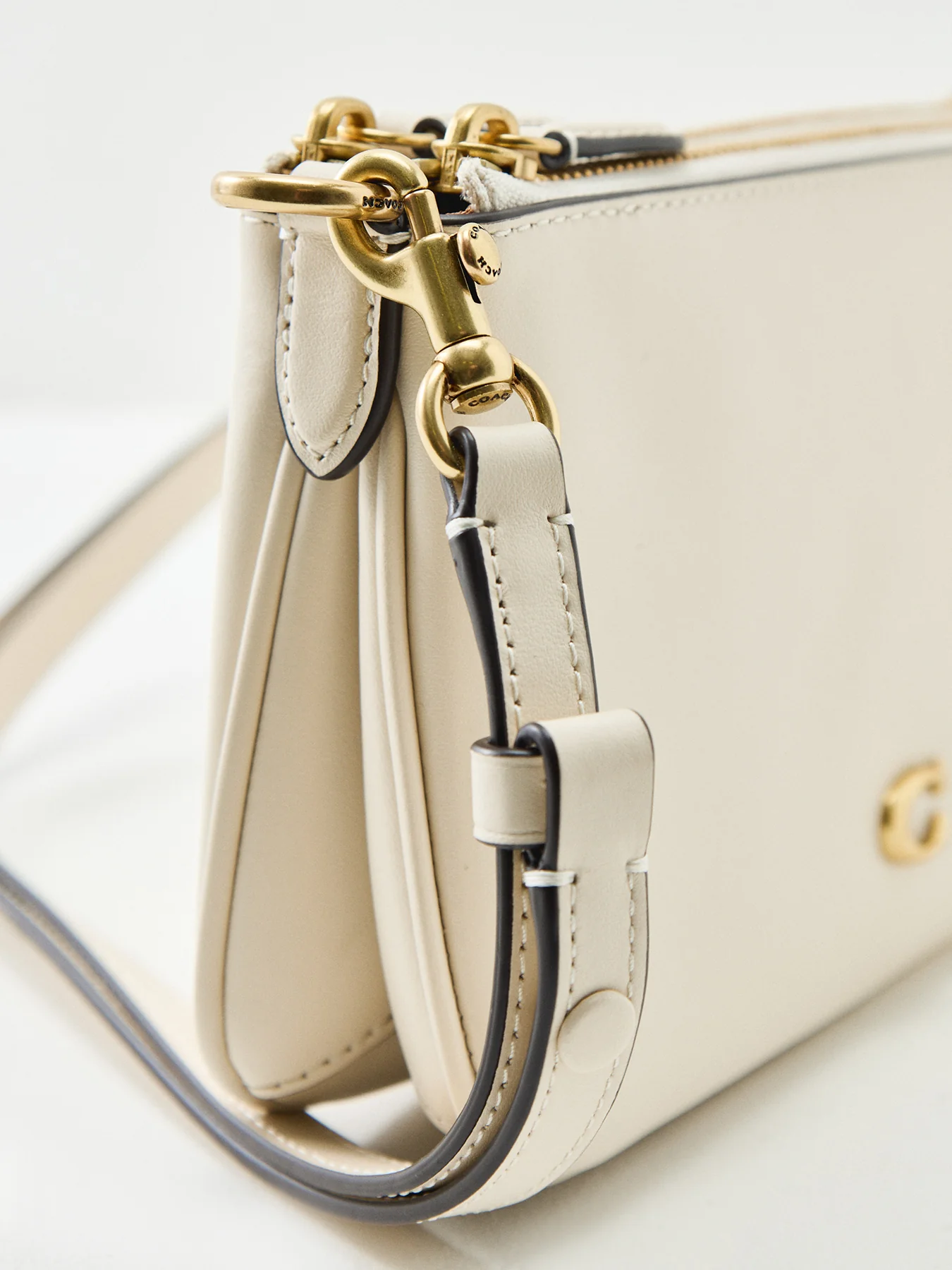Audrey Leather Crossbody Bag Cream - Image 5