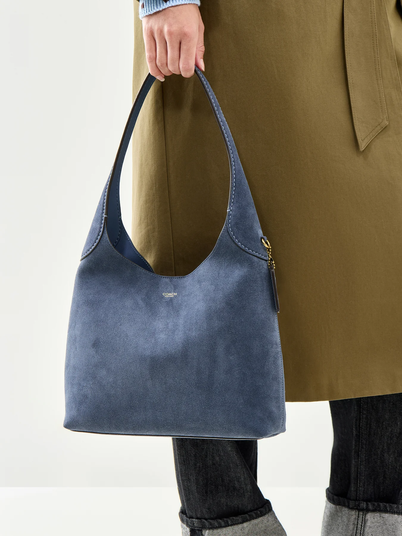 Suede Brooklyn Shoulder Bag 28 Blue - Image 2