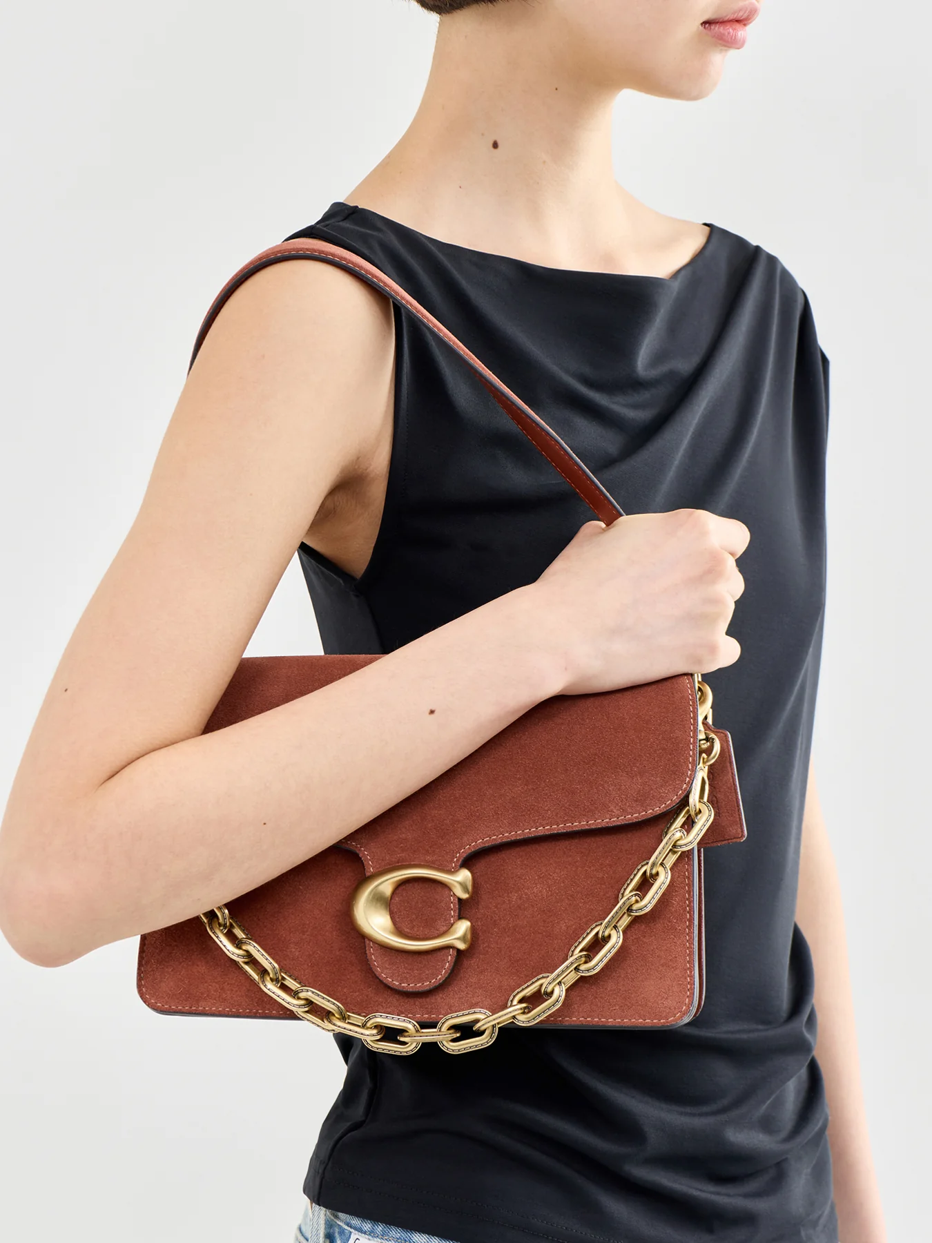 Suede Chain Tabby Shoulder Bag Tan - Image 2