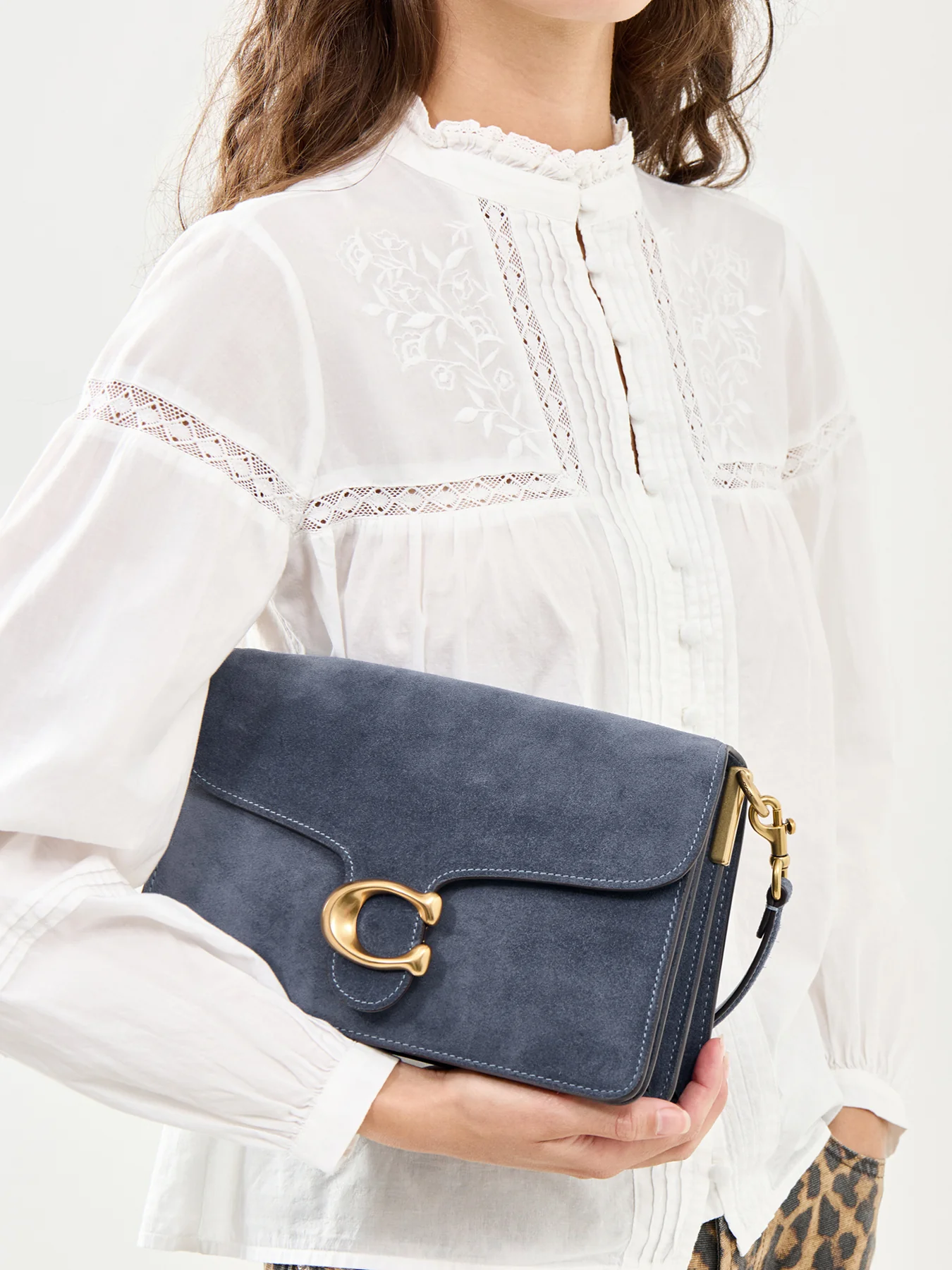 Suede Chain Tabby Shoulder Bag Blue - Image 2