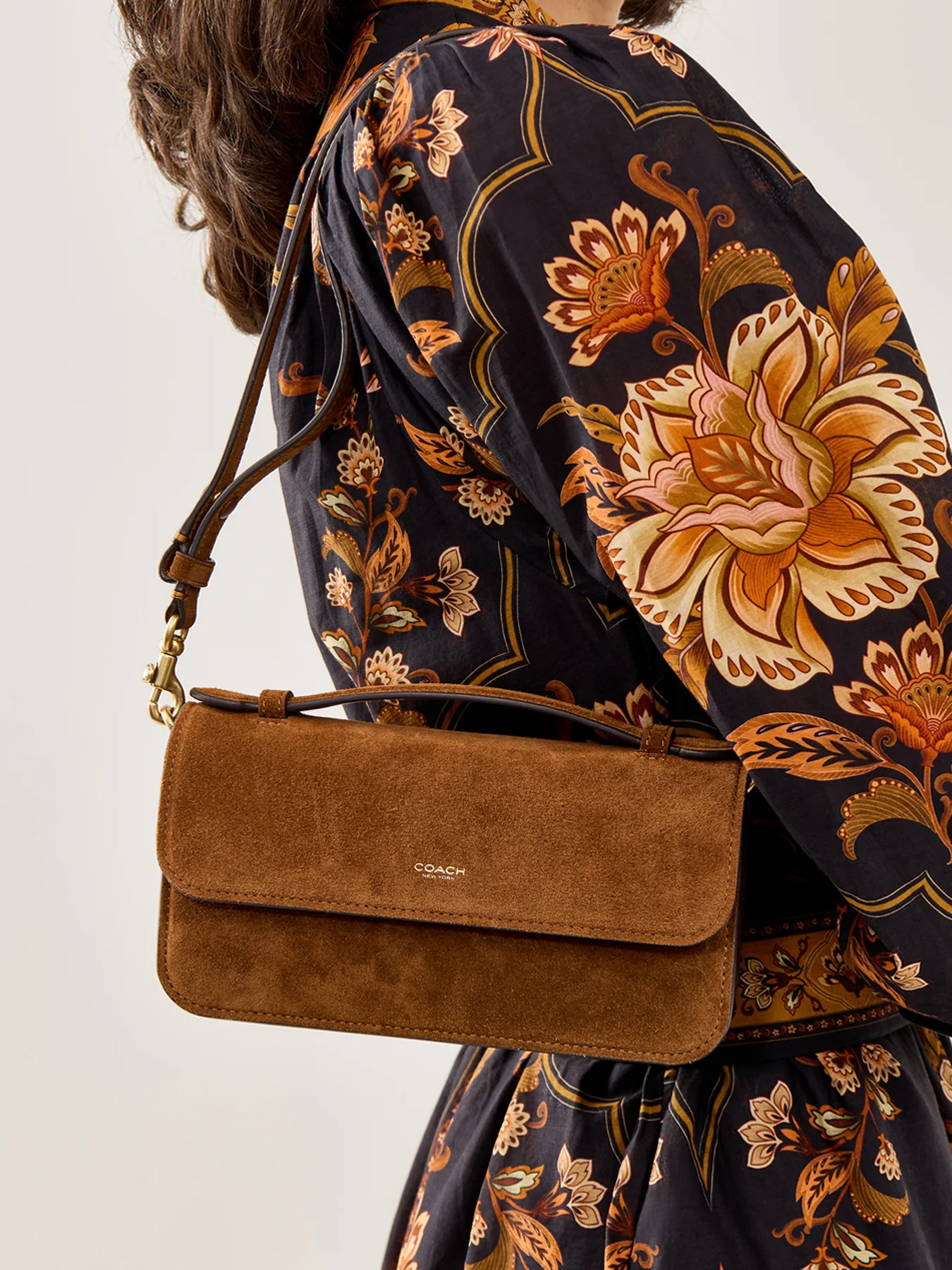 Suede Elora Top Handle Crossbody Bag Brown - Image 2