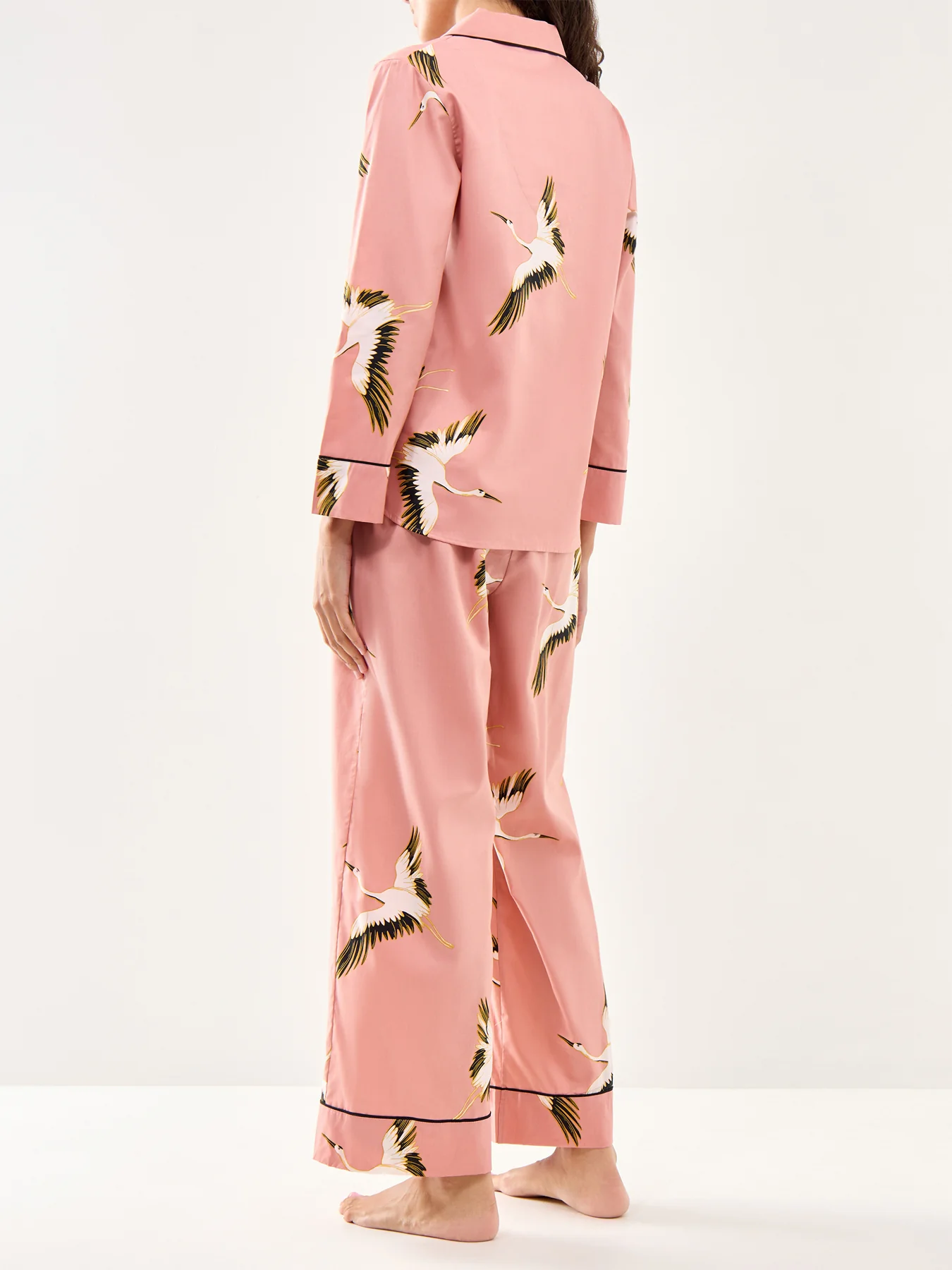 Crane Bird Cotton Pyjama Top Pink - Image 3