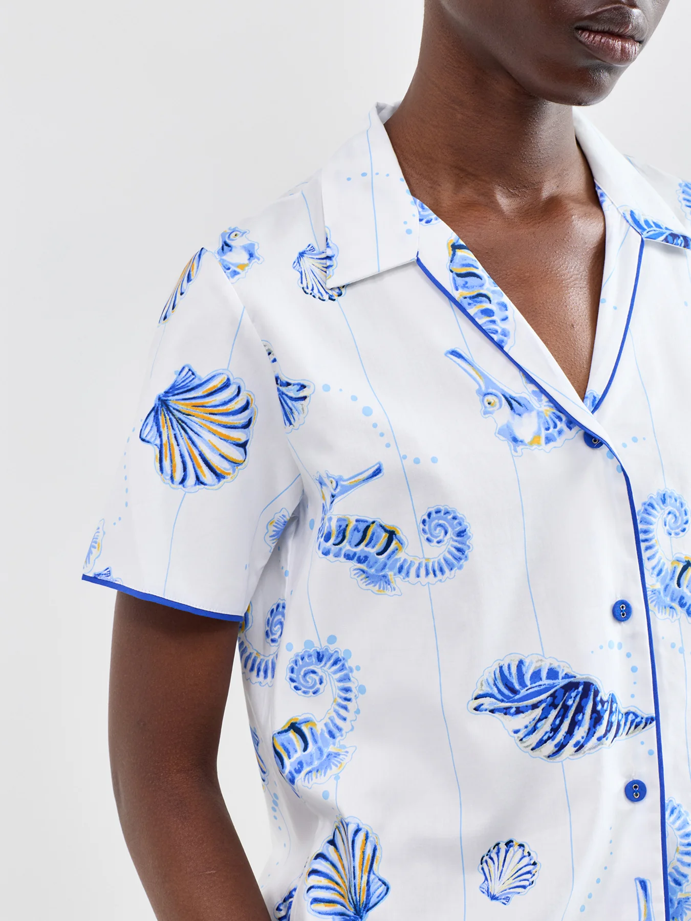 Sea Horse Stripe Pyjama Top Blue - Image 4