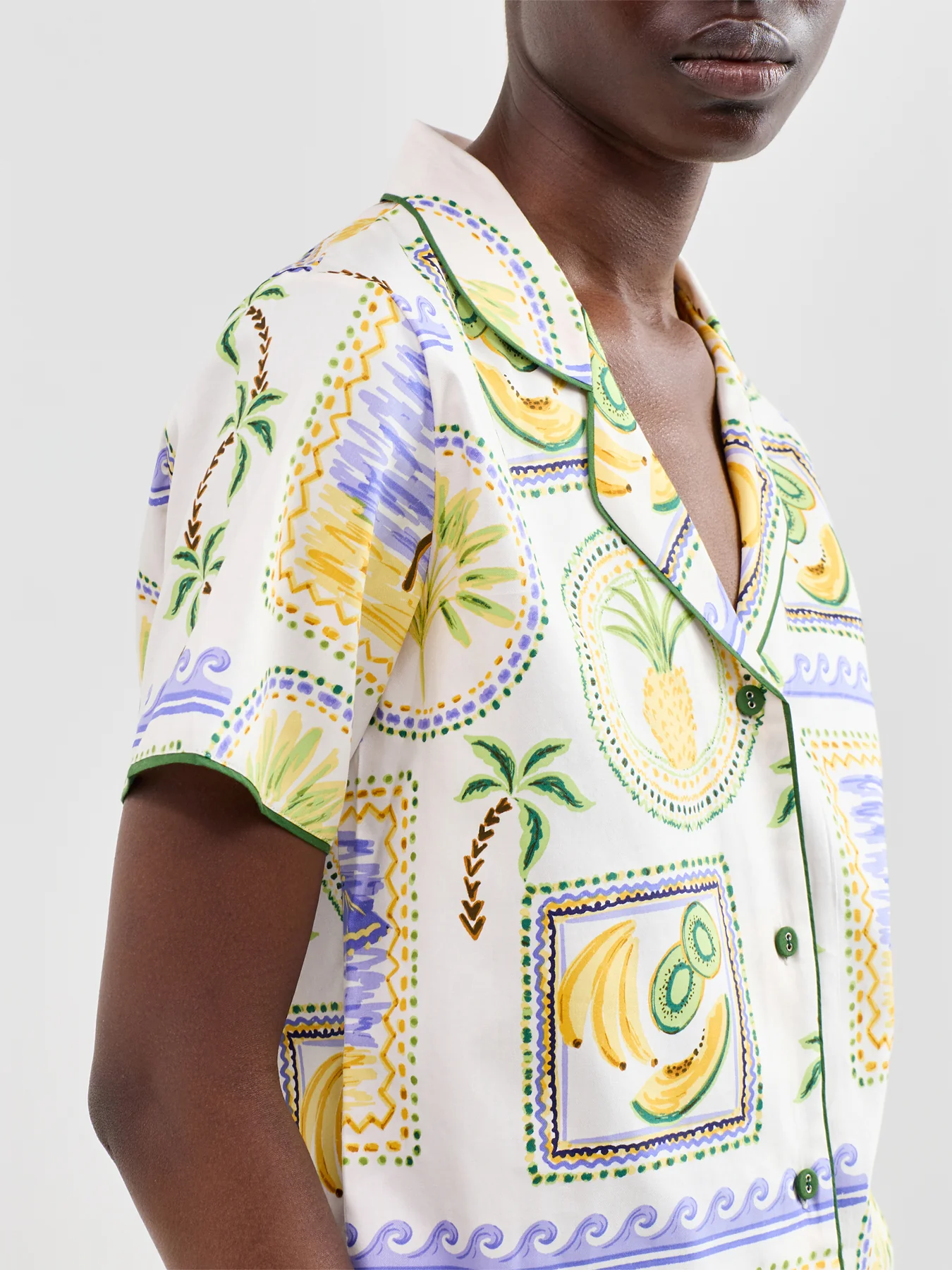 Postcard Print Pyjama Top Green - Image 4