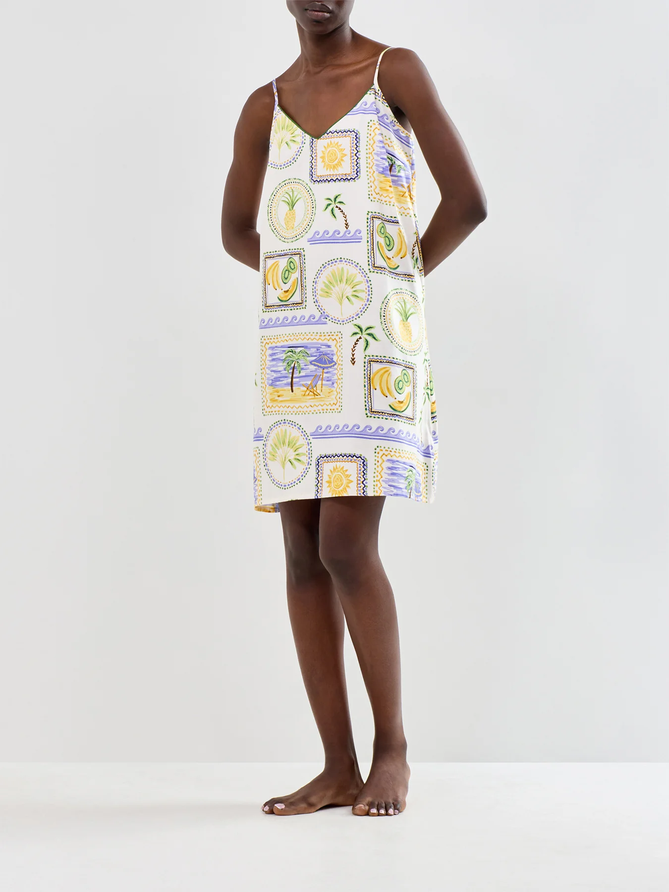 Green Postcard Print Strappy Short Nightdress - Image 2